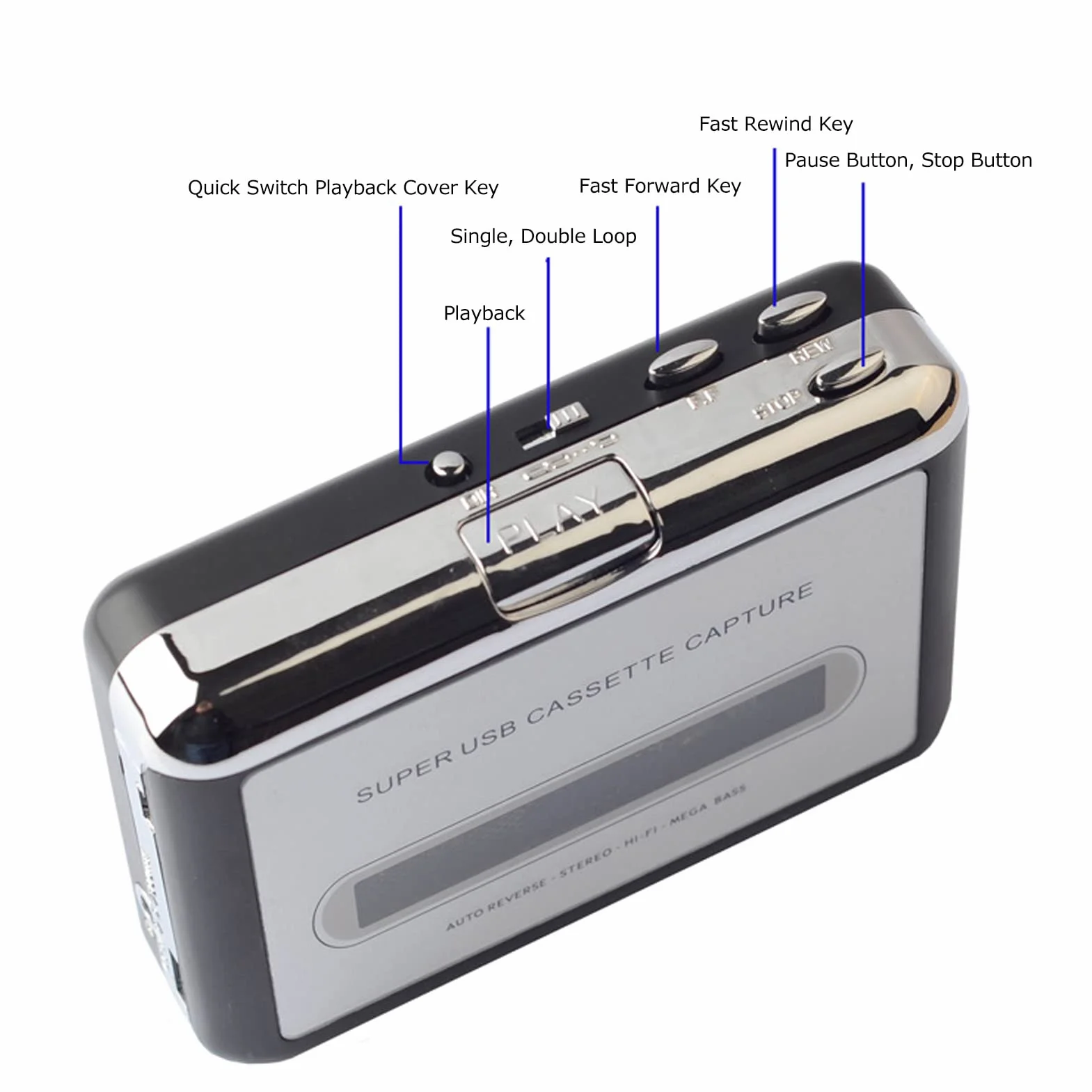 Przenośny Odtwarzacz Kasetowy, Przenośny Odtwarzacz Kasetowy USB, Muzyka MP3 Audio, Kompatybilny z Laptopem