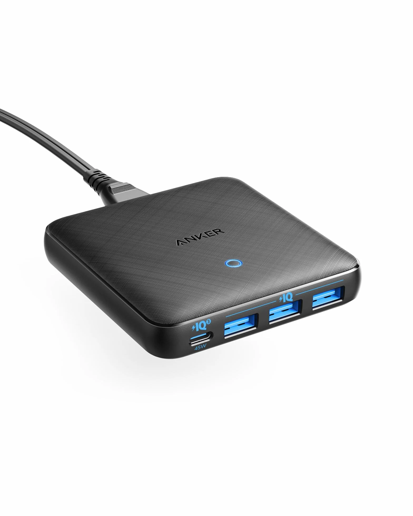 Ładowarka Anker, stacja ładująca 65 W z 4 portami, szybka ładowarka USB PIQ 3.0 i GaN, smukła ładowarka ścienna PowerPort Atom III – port USB C 45 W