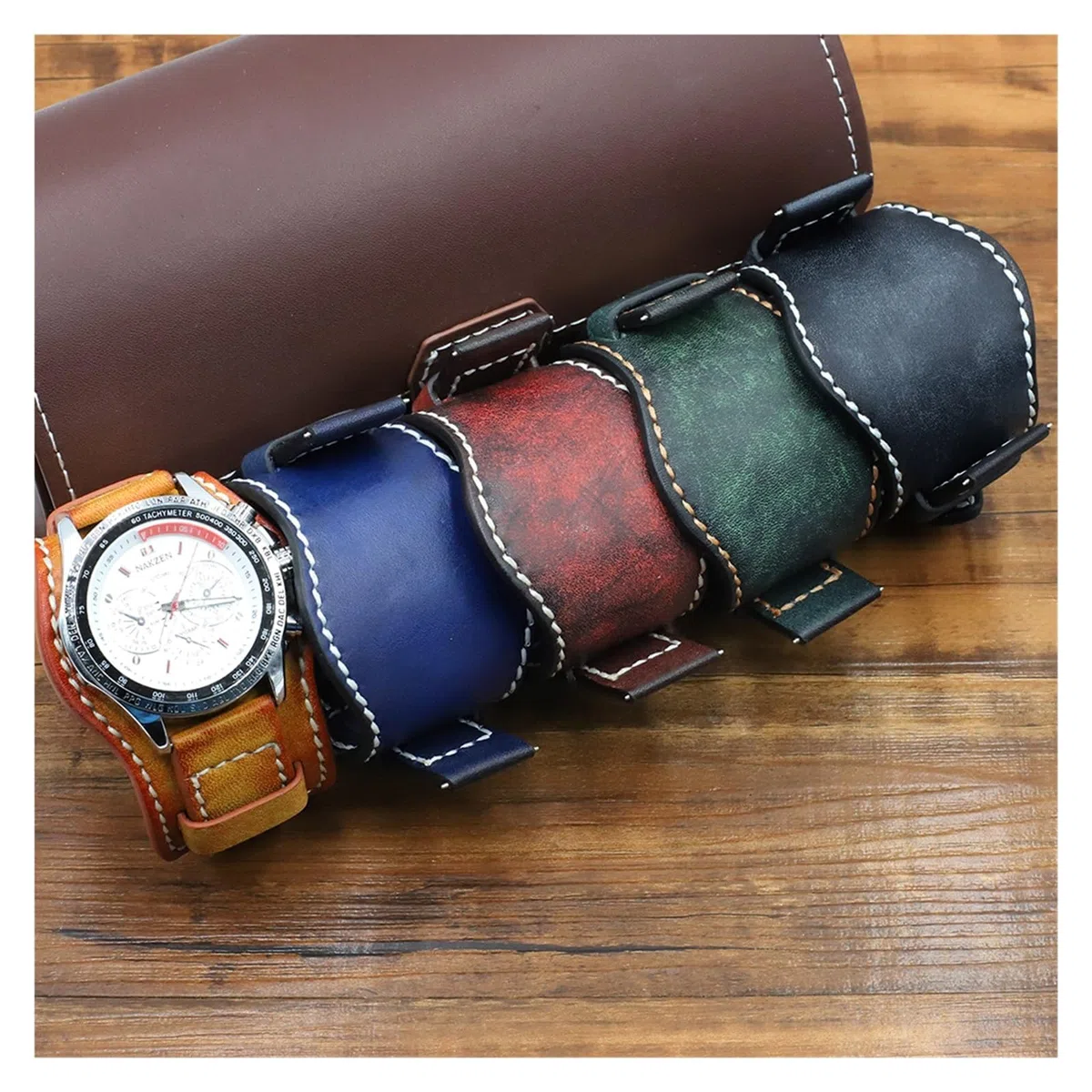 Pasek do smartwatcha ze skóry bydlęcej dla mężczyzn, ręcznie robiony pasek w stylu vintage 18 mm do 24 mm, antyalergiczna bransoletka BUND