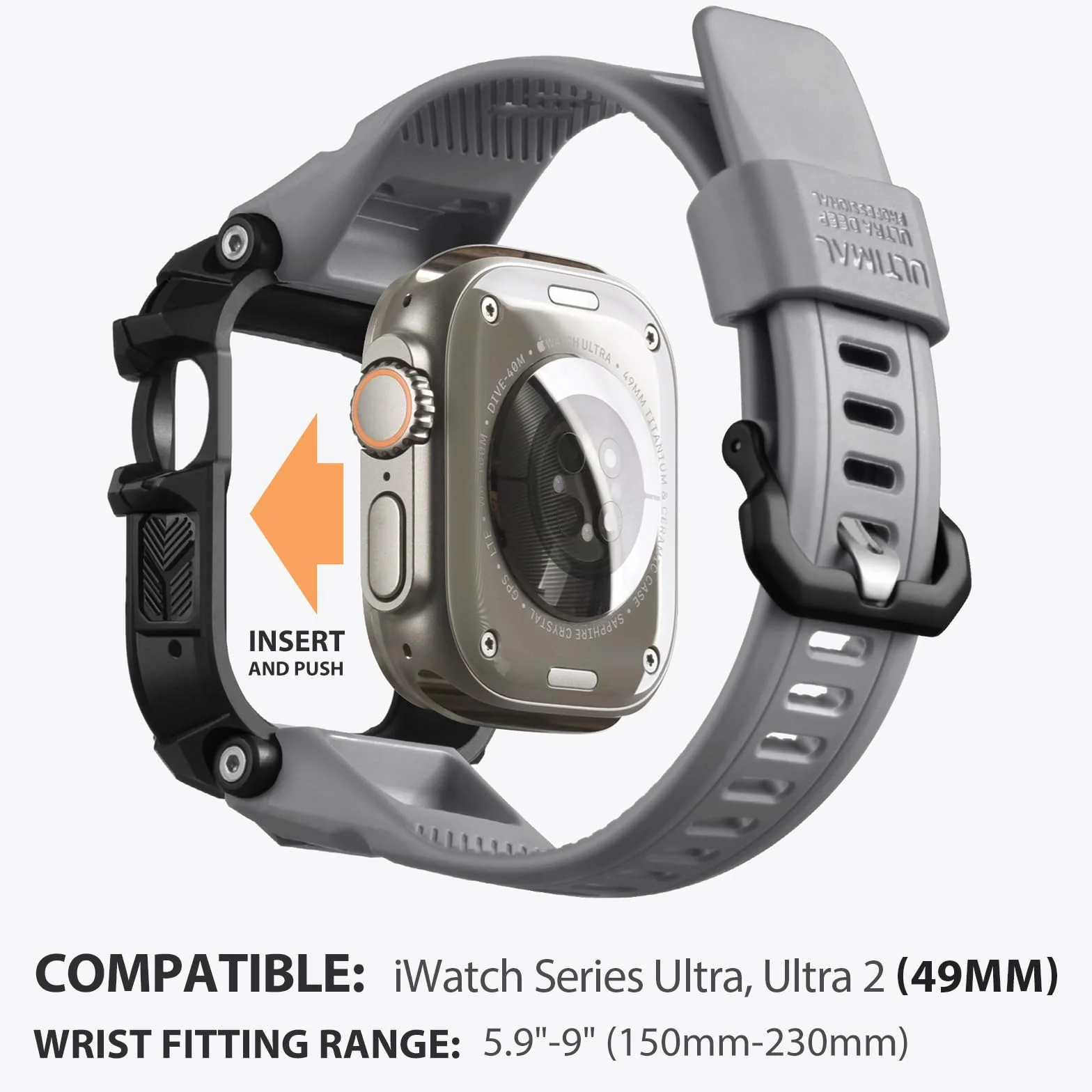ULTIAML Etui ochronne z bransoletką, kompatybilne z Apple Watch ultra 2/ ultra 49 mm, regulowany, odporny na uderzenia, sportowy pasek, wytrzymały pasek premium (szary)