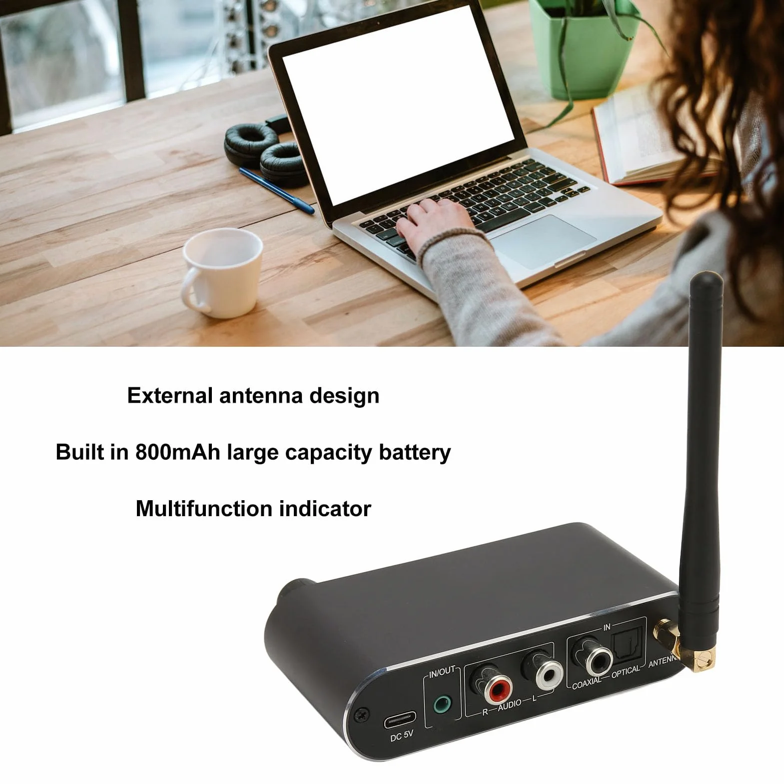 Nadajnik-odbiornik Bluetooth 5.1, Bezprzewodowy Adapter Audio Nadajnik-odbiornik, światłowodowy Koncentryczny Adapter Audio Hi-Fi do Telewizora, Komputera, Domowego Zestawu