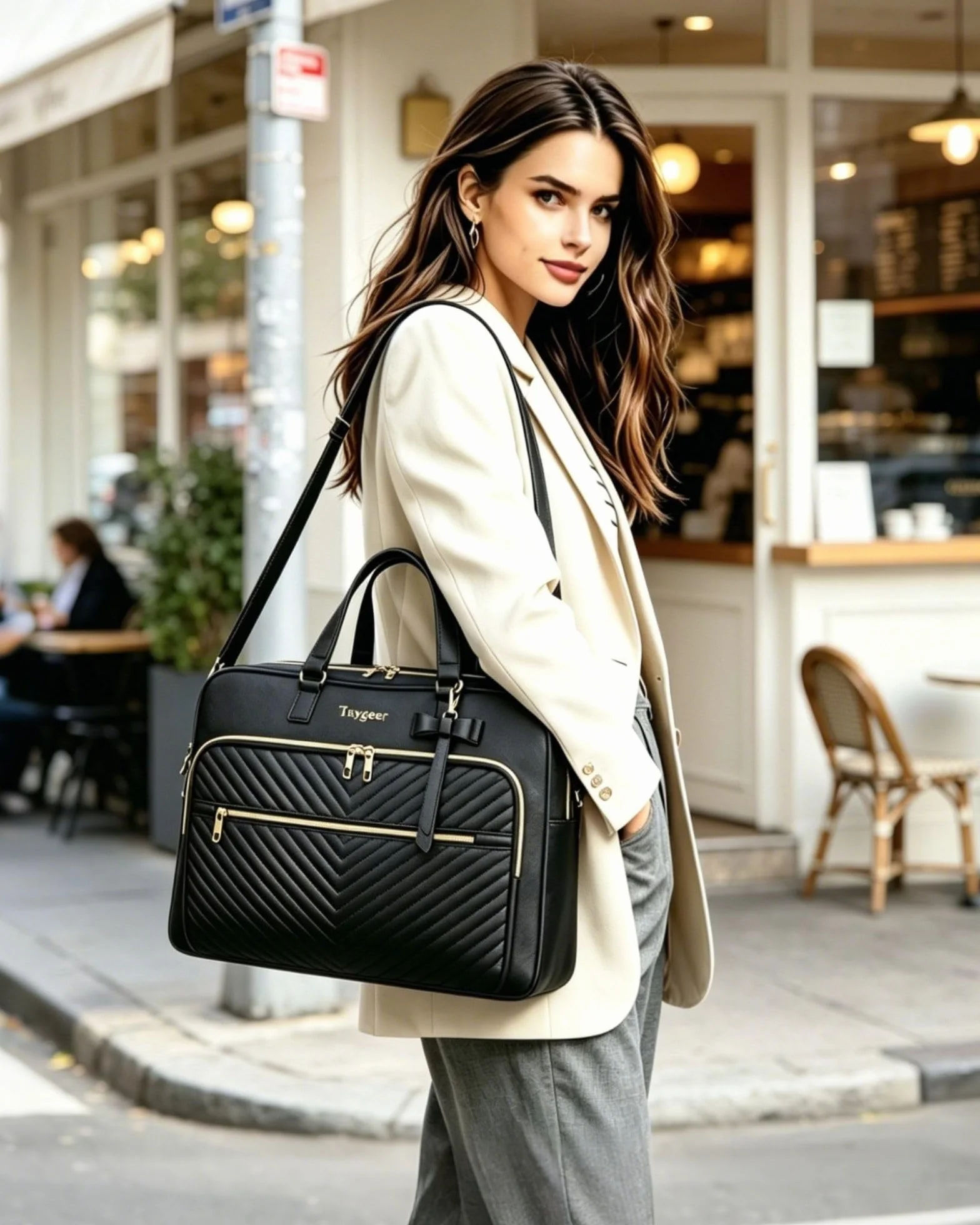 Taygeer Torba Na Laptopa Dla Kobiet 17 Cali, Torba Na Laptopa, Wodoodporna Skórzana Torba Na Ramię, Duża Pikowana Torba Typu Cabrio Do Biura, Pracy, Szkoły, Czarna