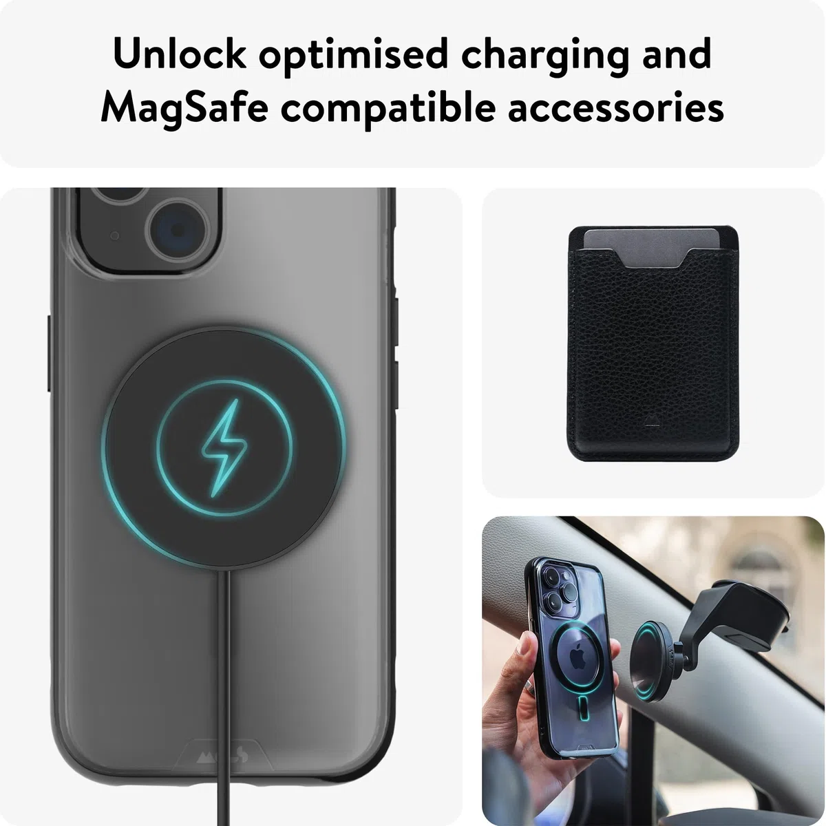 Mous Etui do iPhone 15 kompatybilne z MagSafe, przezroczyste - Clarity 2.0 - Etui ochronne na iPhone'a 15 - Odporne na zarysowania krystalicznie czyste i smukłe wzornictwo - odporne na wstrząsy etui