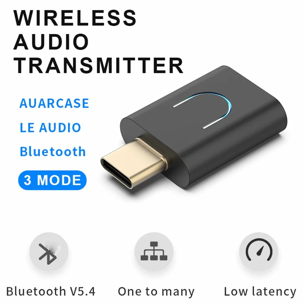 Nadajnik audio LC3 kompatybilny z Bluetooth 5.4 adapter muzyczny stereo bezprzewodowy aptX-LL/HD typ c z Auracast dla PC TV PS4/5