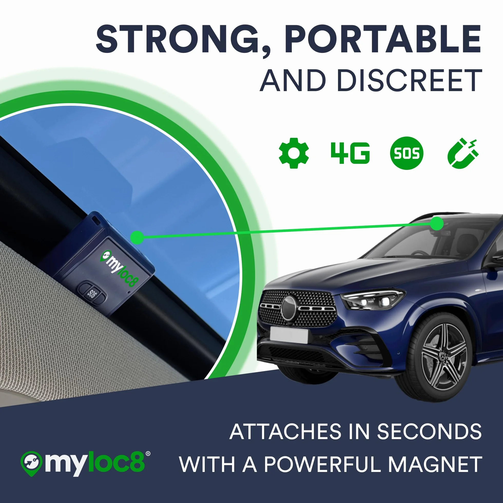 Myloc8 - Uniwersalny tracker GPS do pojazdów, dzieci i bagażu, samochód GPS tracker 4G LTE, aktualizacje w czasie rzeczywistym dla ciężarówek, przyczep, rowerów, ukrytych z