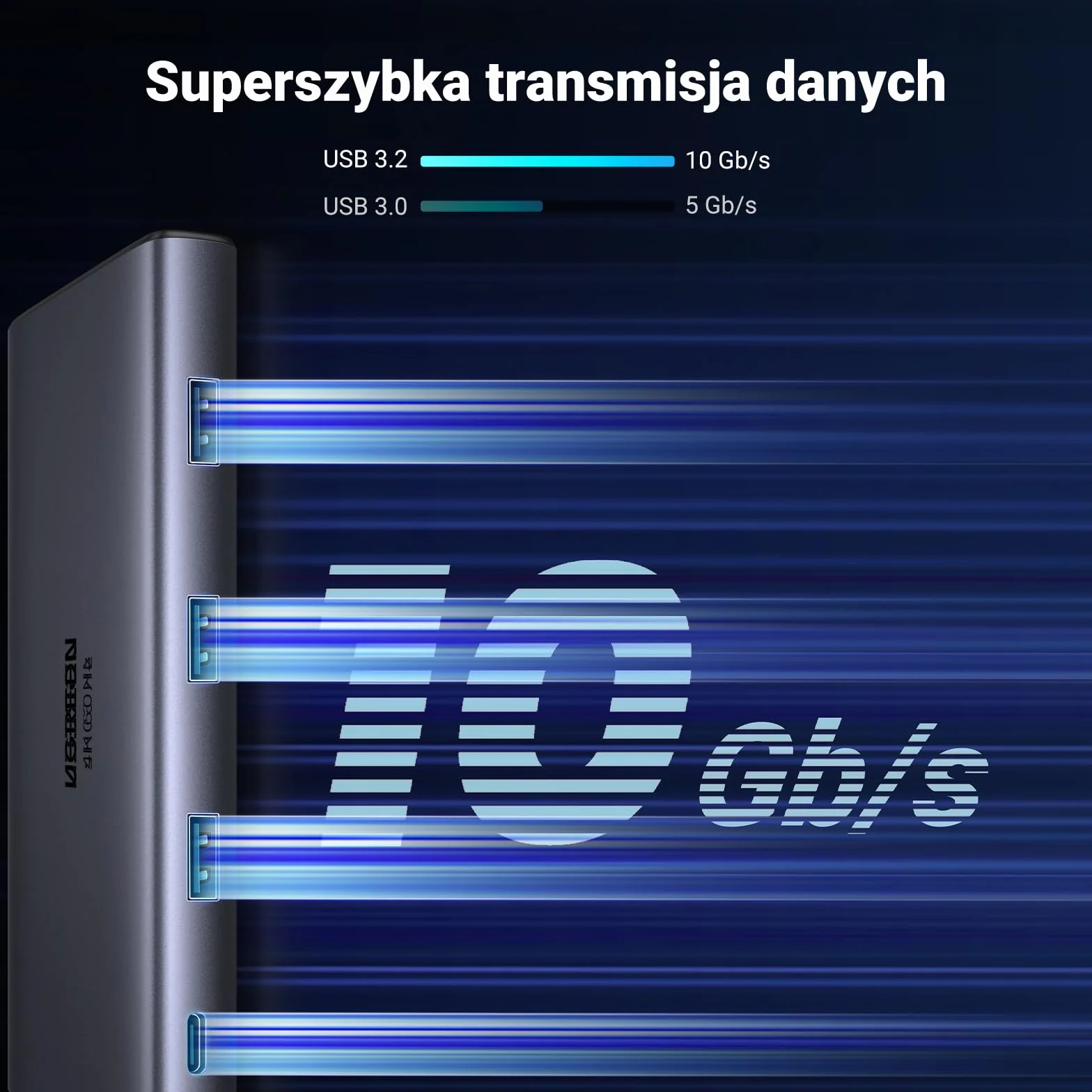 UGREEN Revodok Stacja Dokująca USB C z Połączeniem Danych 10 Gb/s 3.2, 4K 60 Hz HDMI, PD100W, Ethernet, Czytnik Kart SD/TF, Koncentrator USB A 3.0 Kompatybilna z MacBook, iPad, Surface
