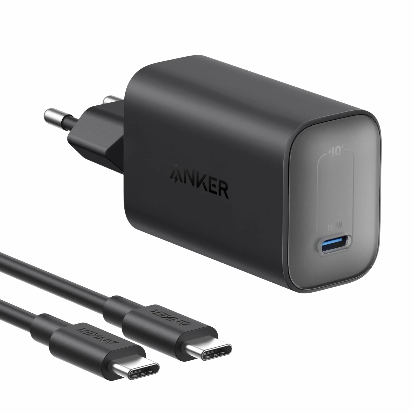 Anker Nano Ładowarka 100 W, Ładowarka 100 W do MacBooka, Zasilacz do MacBooka, iPada, iPhone’a 17/16, Galaxy oraz wszystkich urządzeń USB‑C, w zestawie kabel USB‑C 1,8 m (czarny)