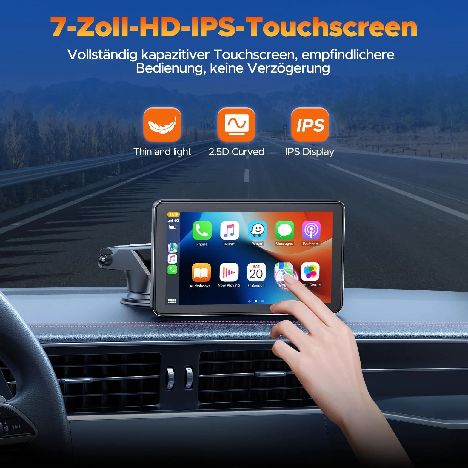 Volam Bezprzewodowy wyświetlacz samochodowy z systemem Android z 7-calowy ekran dotykowy, Mirror Link, nawigacja na żywo, Play Music, Siri, G00gle, asystent głosowy, Bluetooth,FM/Aux