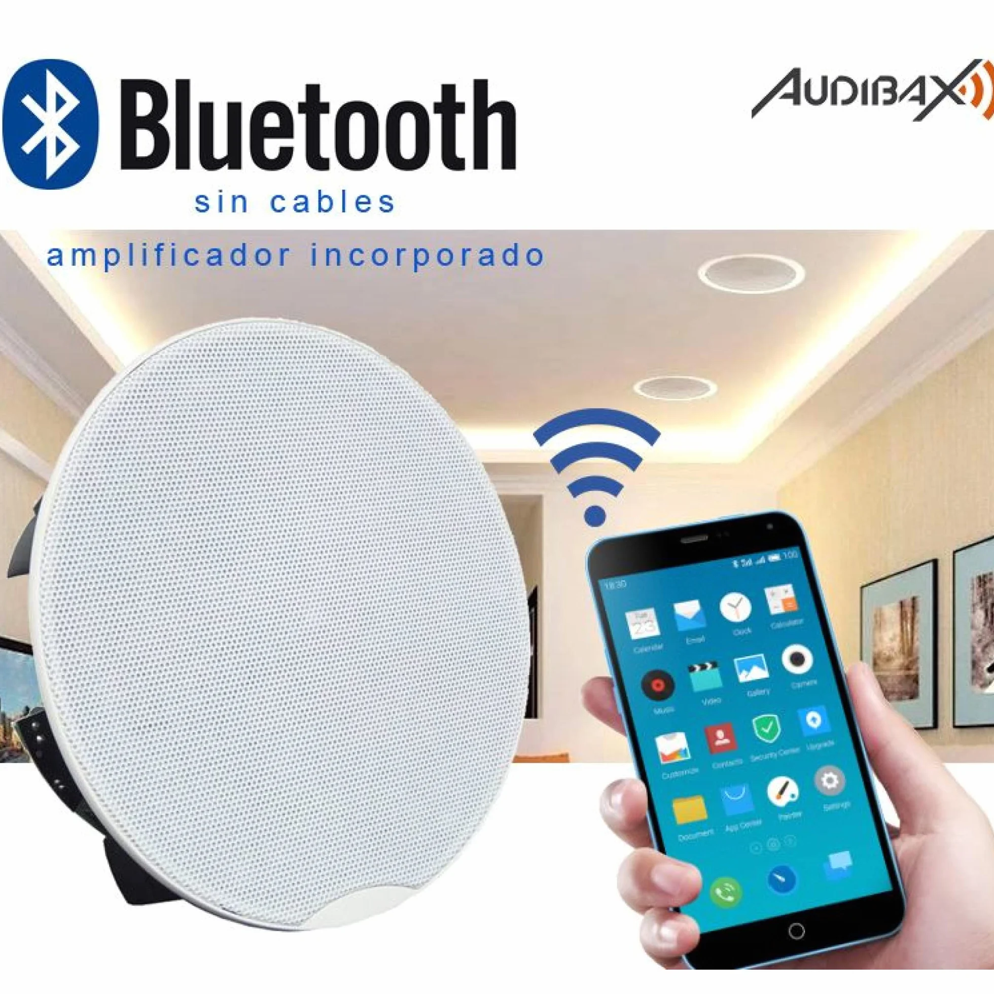 Audibax CM508-BT - Głośniki sufitowe Bluetooth - 2 głośniki wpuszczane 30 W - Głośniki sufitowe 5,25 cala - Siatka magnetyczna - Głośnik aktywny i pasywny