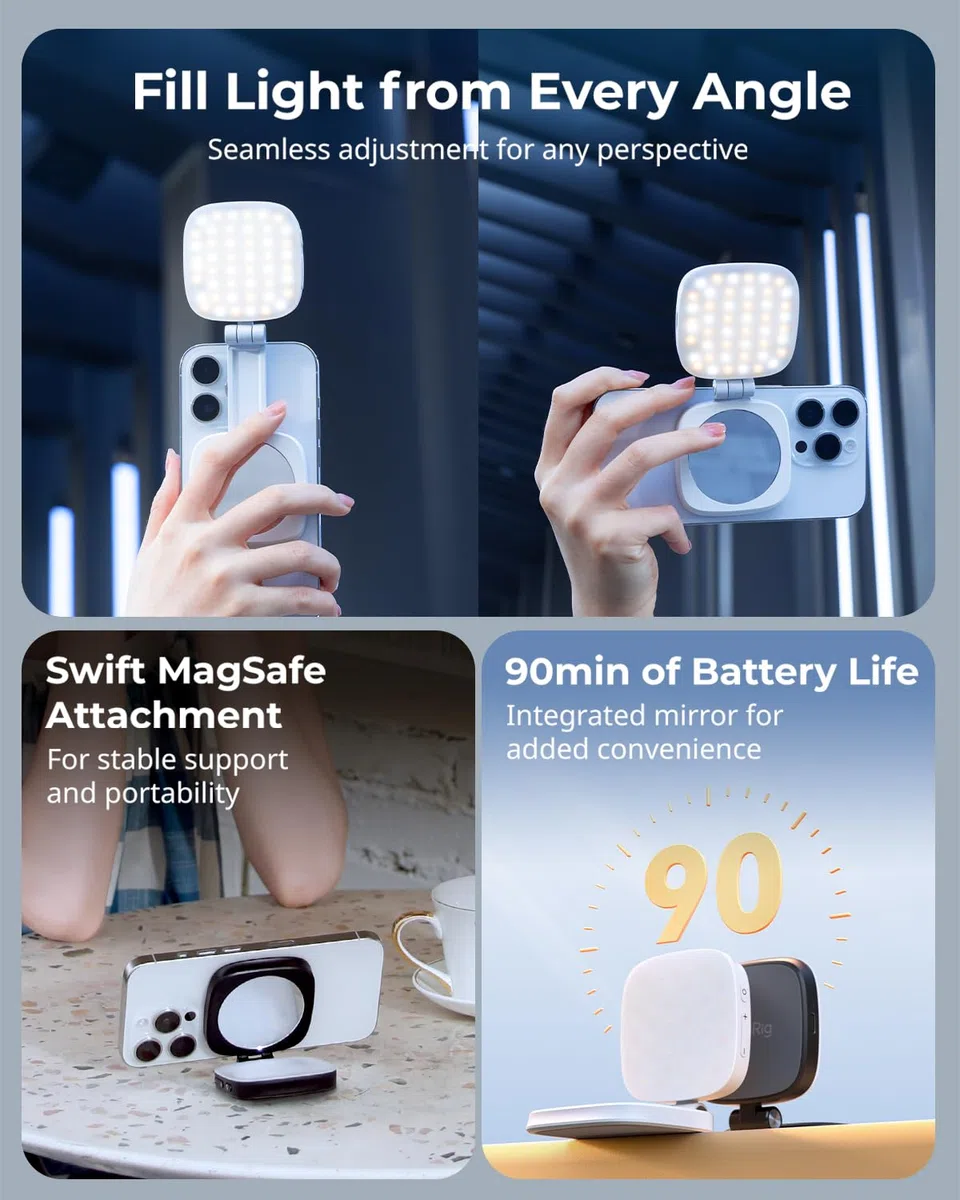 SMALLRIG Magnetic Selfie Light do iPhone'a, lampa do telefonu z lusterkiem, natychmiastowe mocowanie do MagSafe, do selfie, wideokonferencji, Vibe P48 White - 4933
