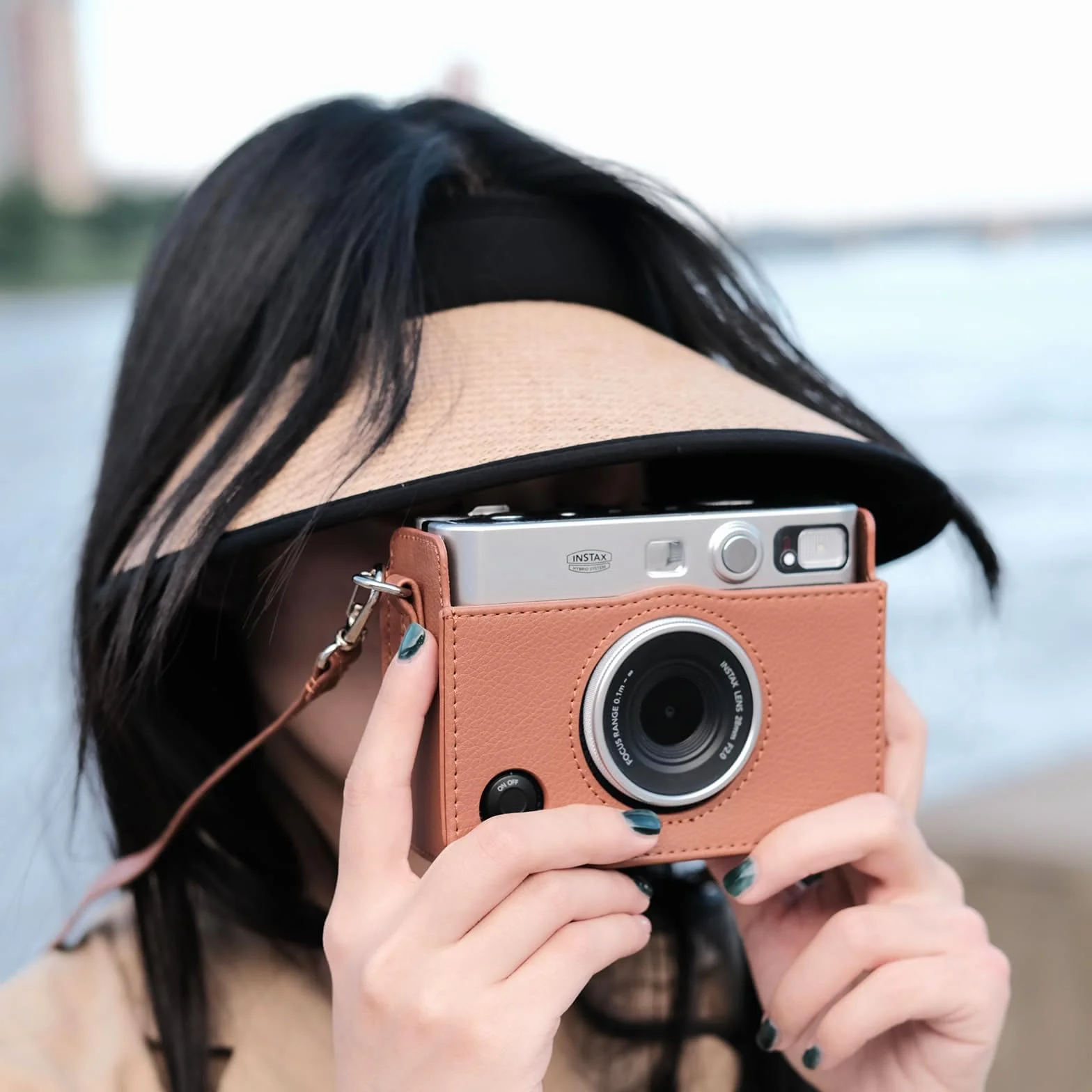 Rieibi etui na aparat Fujifilm Instax Mini Evo, skórzany pokrowiec ochronny vintage, brązowy