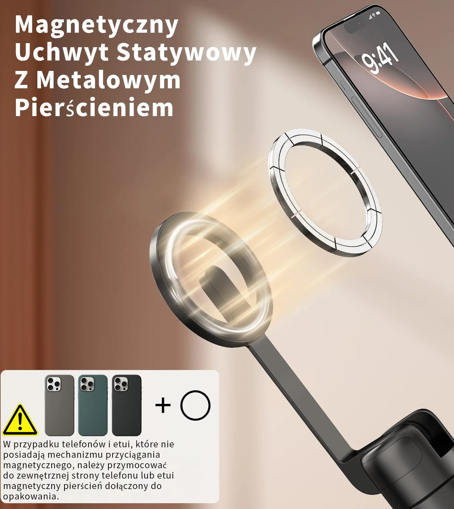 TONEOF 173cm Magnetyczny statyw do selfie, mocny magnetyczny uchwyt aluminiowy do Magsafe, obrót o 360°, wysuwany statyw z pilotem, przenośny statyw do telefonu komórkowego–Czarny Fioletowy