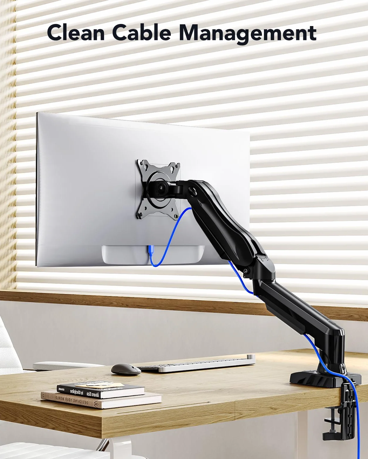 HUANUO Stojak na monitor PC, obracany o 360°, ramię monitora PC do zakrzywionych ekranów o przekątnej od 17 do 30 cali, stojak na monitor ze sprężyną gazową, VESA 75 x 75/100 x 100 mm