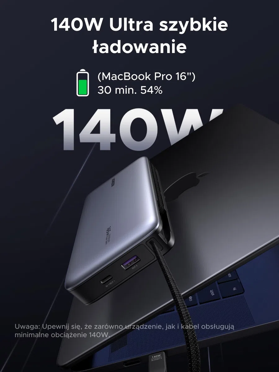 UGREEN Nexode Powerbank 25000mAh 165W z 2 wbud. USB-C-kable | Port USB-C max. 140W (PD3.1), 3x USB-C+1x USB-A, do podróży/biura, kompatybilny z MacBook Pro, Dell i iPhone