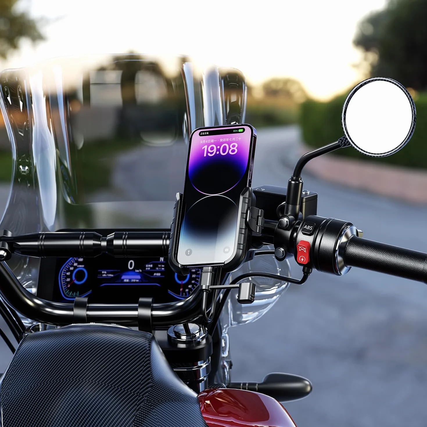 iMESTOU Aluminiowa ładowarka motocyklowa USB C szybkie ładowanie do telefonu, kompatybilna z grubością do 15 mm, pasuje do kierownicy 12-32 mm