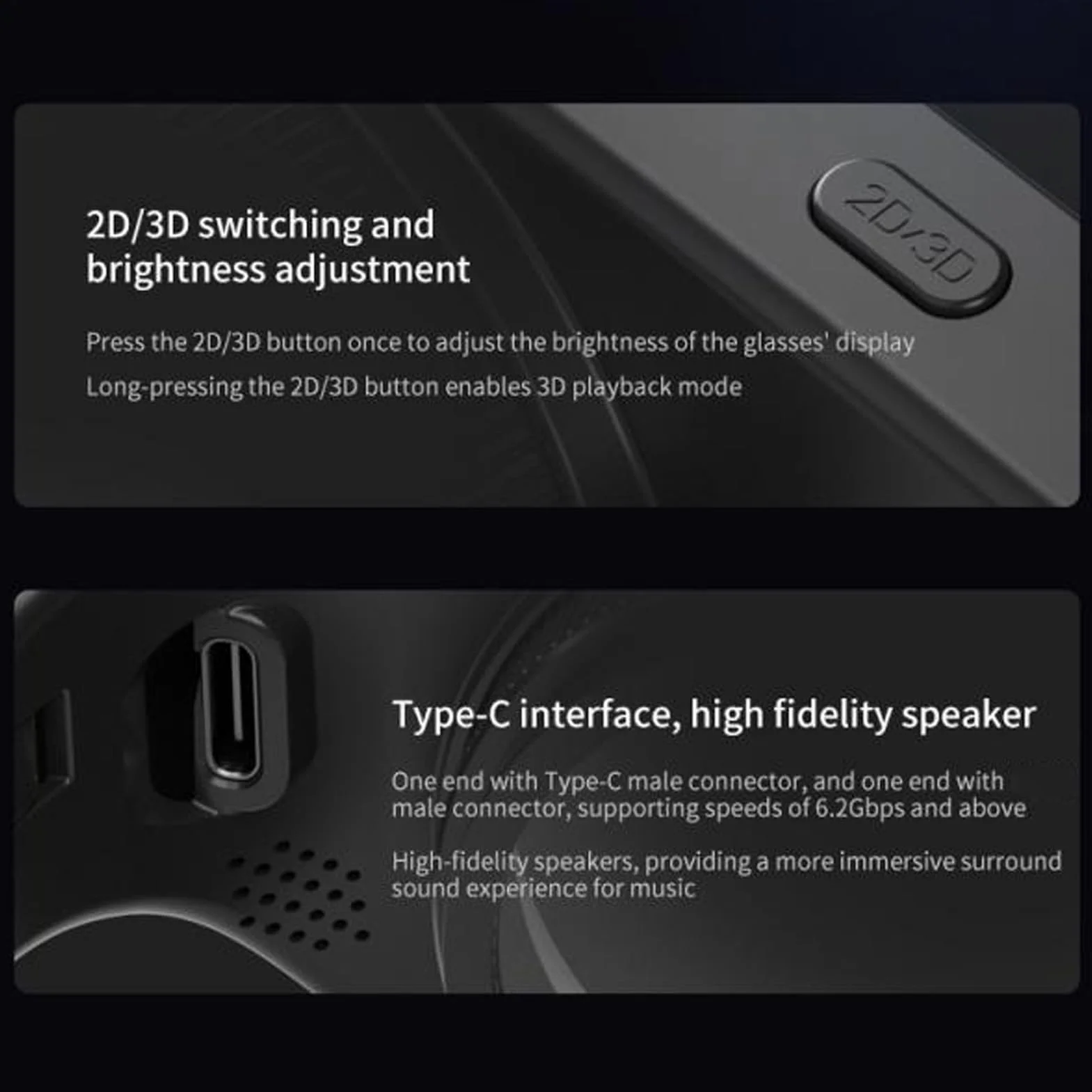 Okulary 3D do rzeczywistości wirtualnej, lekkie okulary inteligentne VR, okulary do wirtualnej rzeczywistości, ekran 3D IMAX Gaint Gogle VR przyjazne dla krótkowzroczności, bateria 8000 mAh