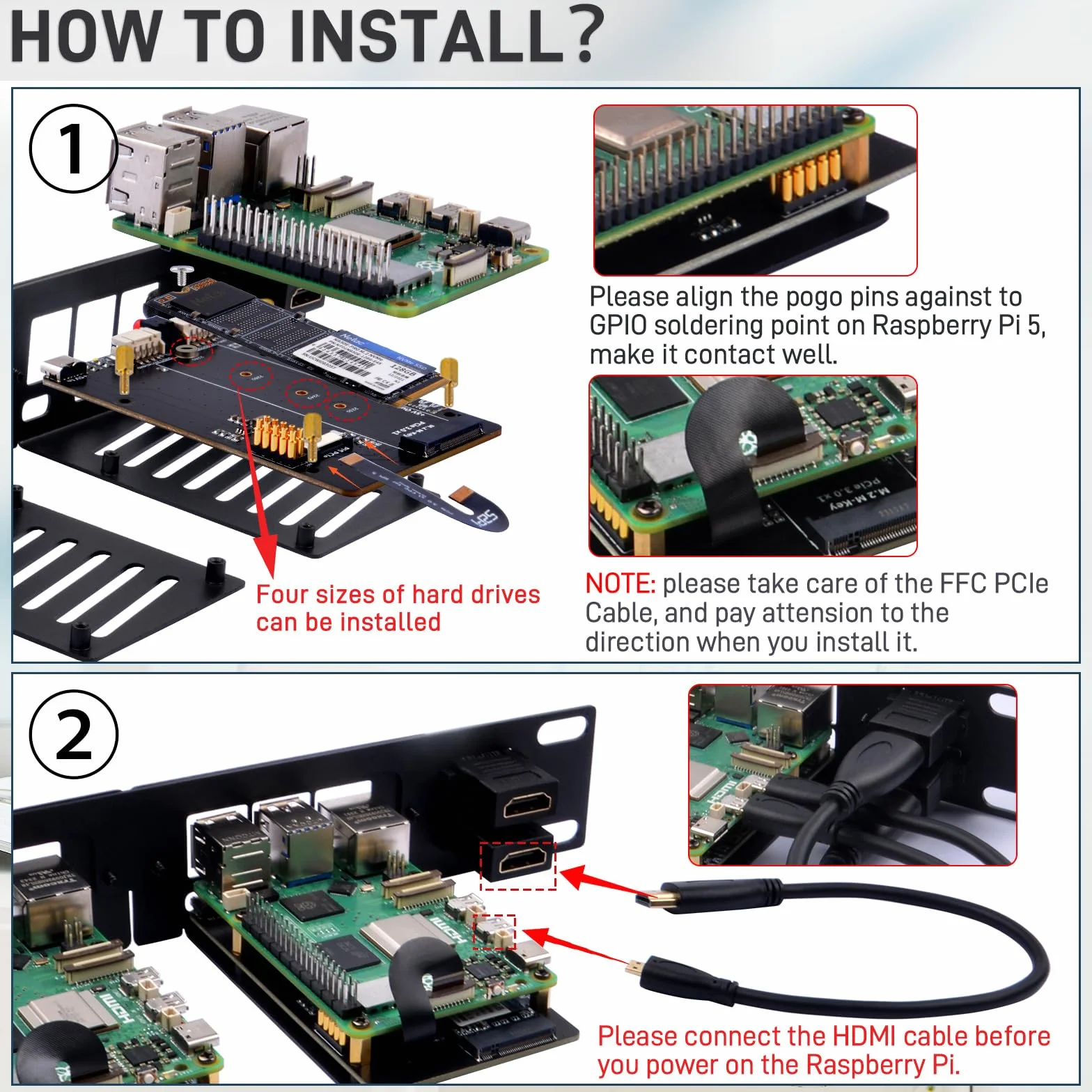 GeeekPi 10-calowy uchwyt 1U do Raspberry Pi 5, adapter PCIe M.2 NVMe SSD, kompatybilny z DeskPi RackMate T0/T1/T2/TT