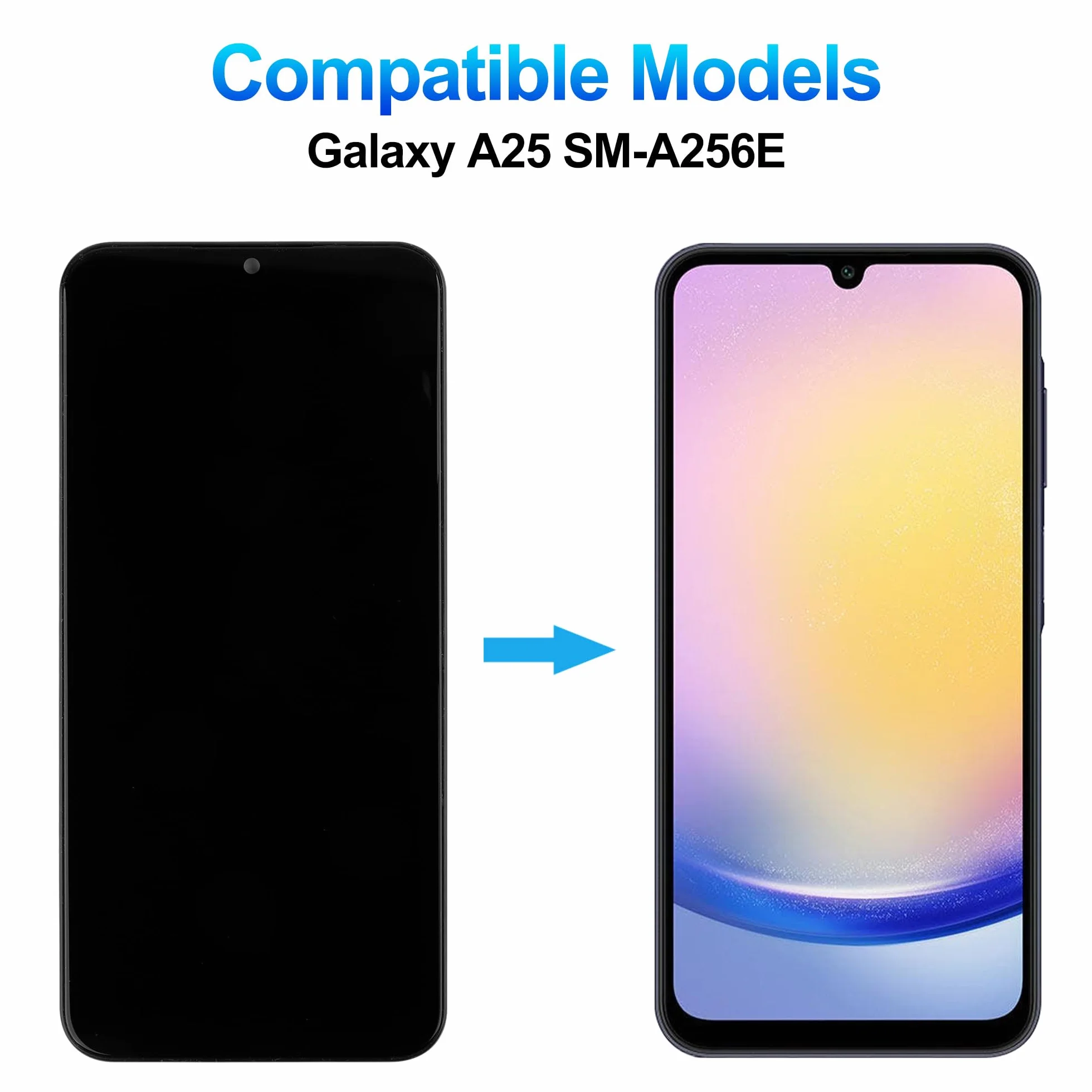 Duotipa Wyświetlacz TFT 6,5" kompatybilny z Samsung Galaxy A25 SM-A256E (czarny z ramką), wyświetlacz LCD, ekran dotykowy, digitizer montaż z zestawem narzędzi naprawczych