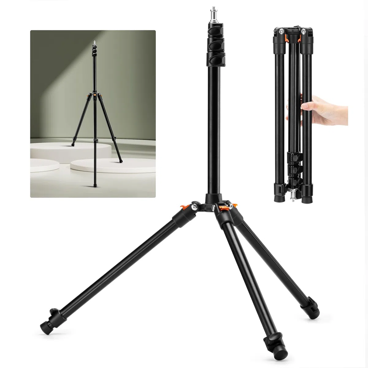 K&F CONCEPT Wysuwany stojak fotograficzny, regulowany aluminiowy statyw 2 m ze śrubą 1/10.2 cm, dwustronny przenośny statyw oświetleniowy studyjny do oświetlenia stroboskopowego / kamer internetowych