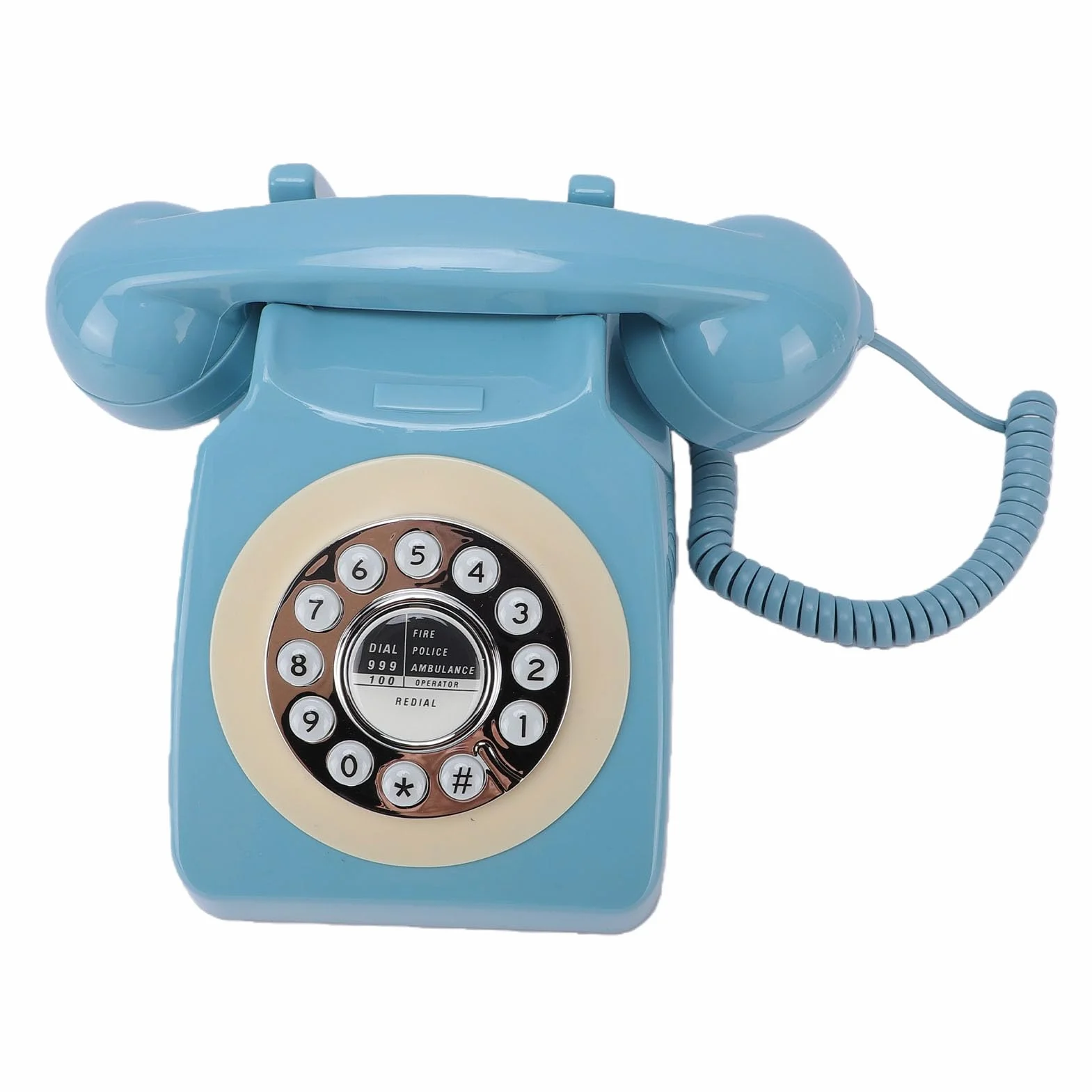 Asixxsix Telefon Stacjonarny w Stylu Retro, Przewodowy Telefon Stacjonarny z Przyciskami Ponownego Wybierania, Zabytkowe, Staromodne Telefony Stacjonarne z Przyciskiem Wybierania do (BLUE)