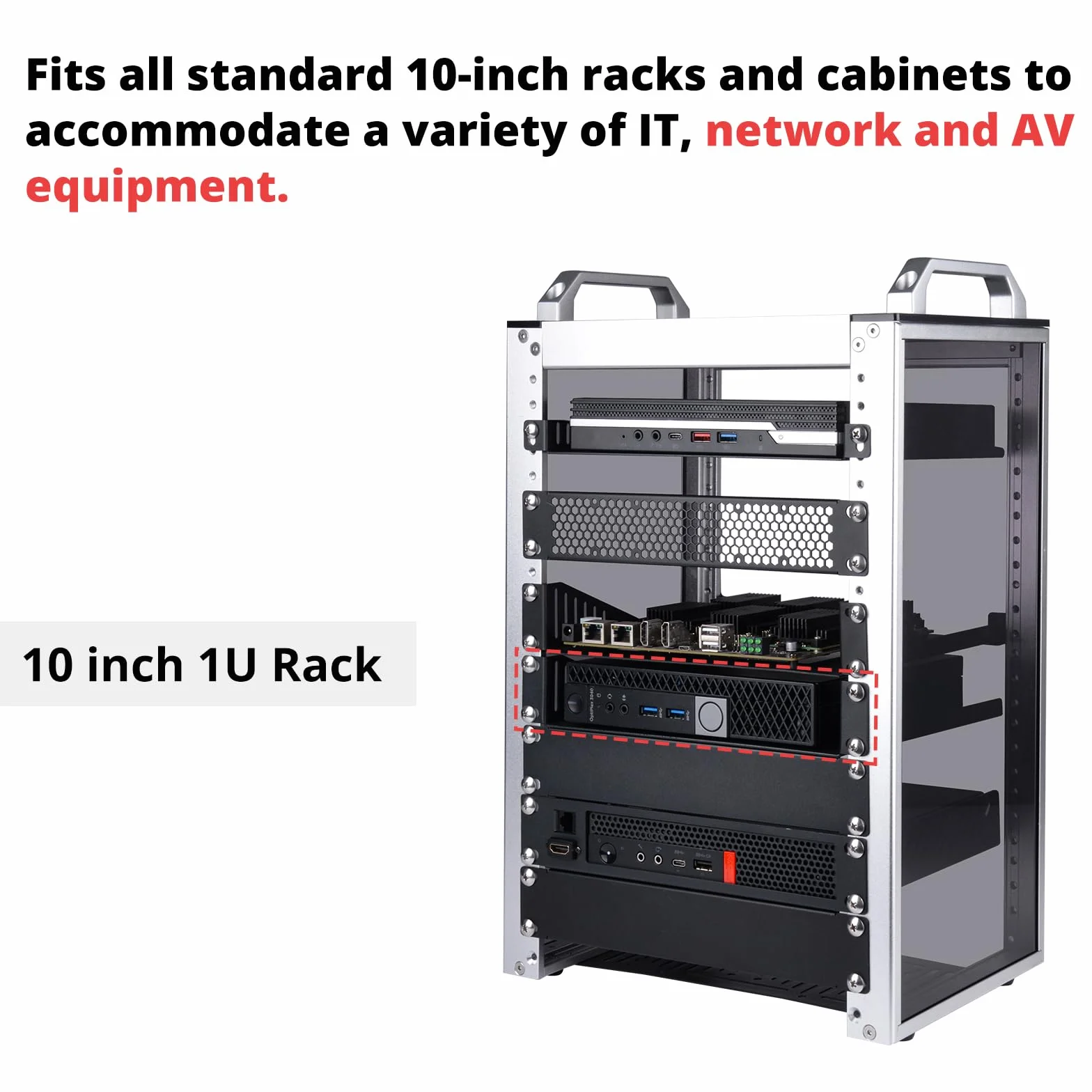 GeeekPi DeskPi Rack Shelf 10-calowa półka serwerowa 1U, wentylowane półki zapewniające dobrą cyrkulację powietrza, montaż wspornikowy, półka do szafki sieciowej, taca montażowa do obudowy komputera