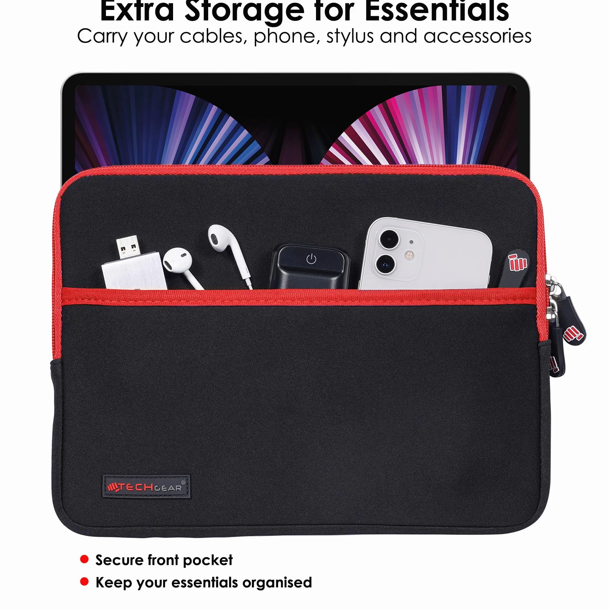 TECHGEAR Pro 10 etui etui, etui z neoprenu, odporne na wstrząsy bąbelkowe etui kompatybilne z iPadem 10.2, 9.7, Air 4, Samsung Tab A7, A8 10.5, 10.1 10.4, S8, Surface Go 3
