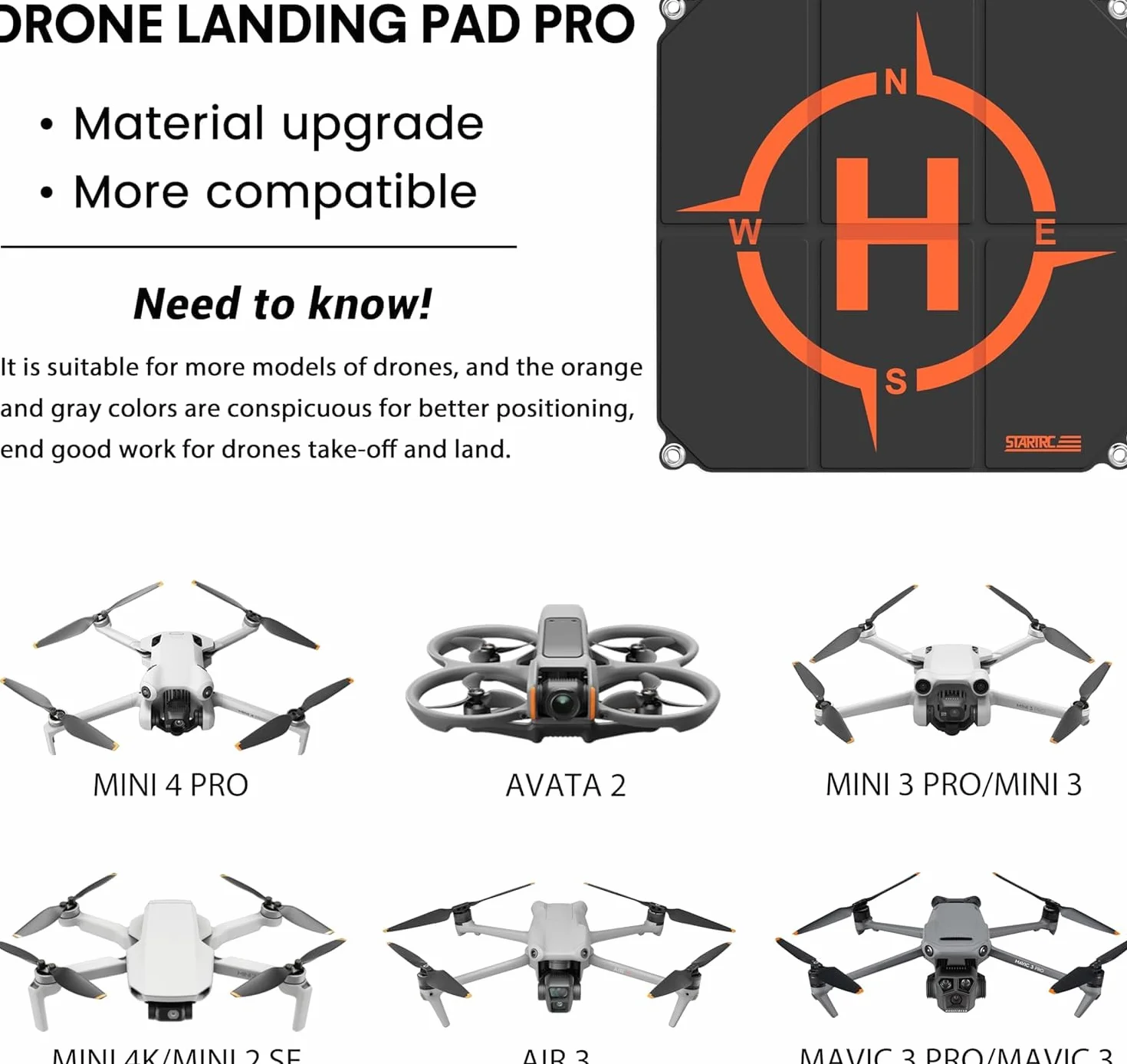 STARTRC Profesjonalna podkładka do lądowania dronem, uniwersalna, wodoodporna, przenośna, składana, dla DJI Neo/Mini 4 Pro/Mini 4K/Holy Stone/RC Quadcopters, 55 cm