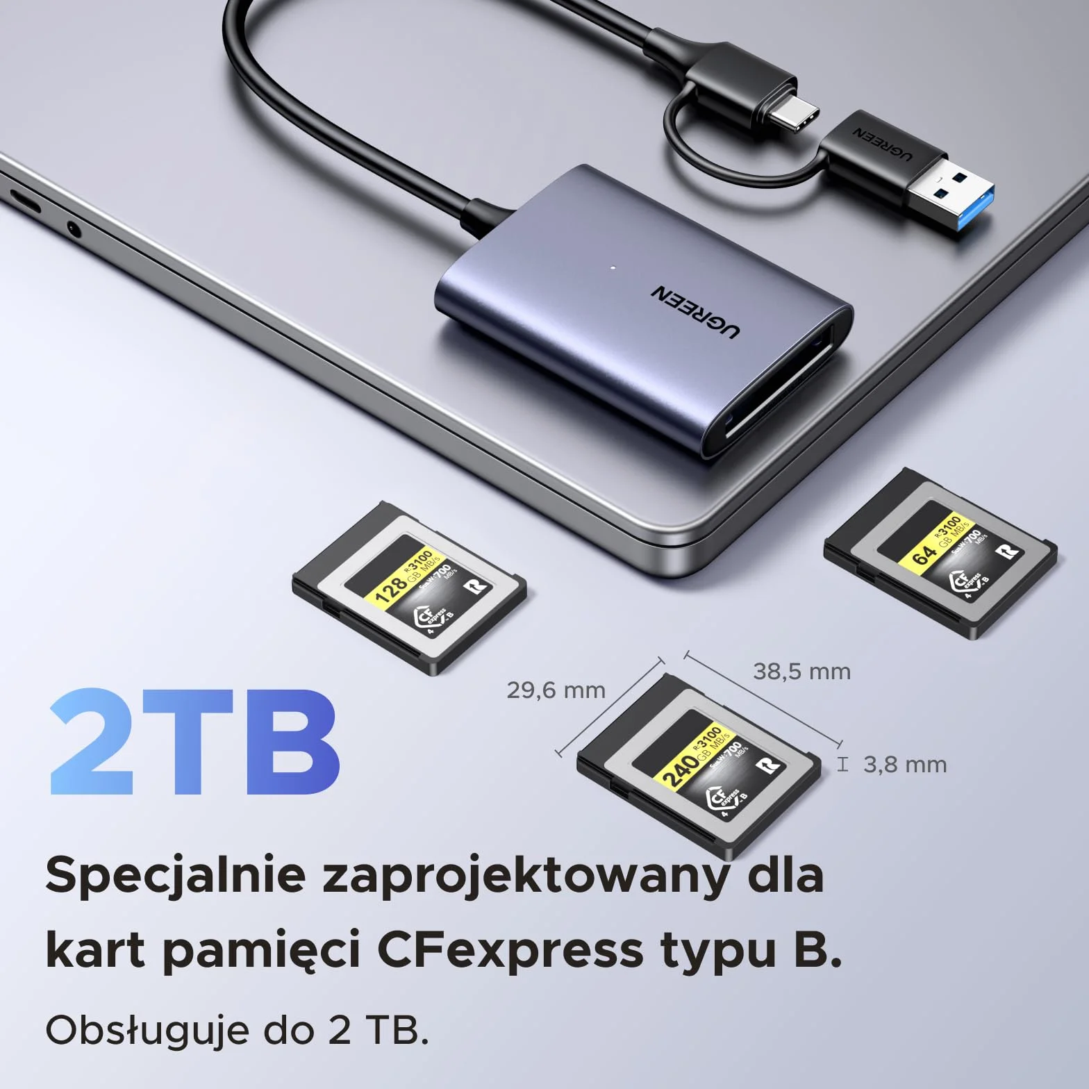UGREEN Czytnik kart USB-C CFexpress typu B 10 Gb/s aluminiowa obudowa