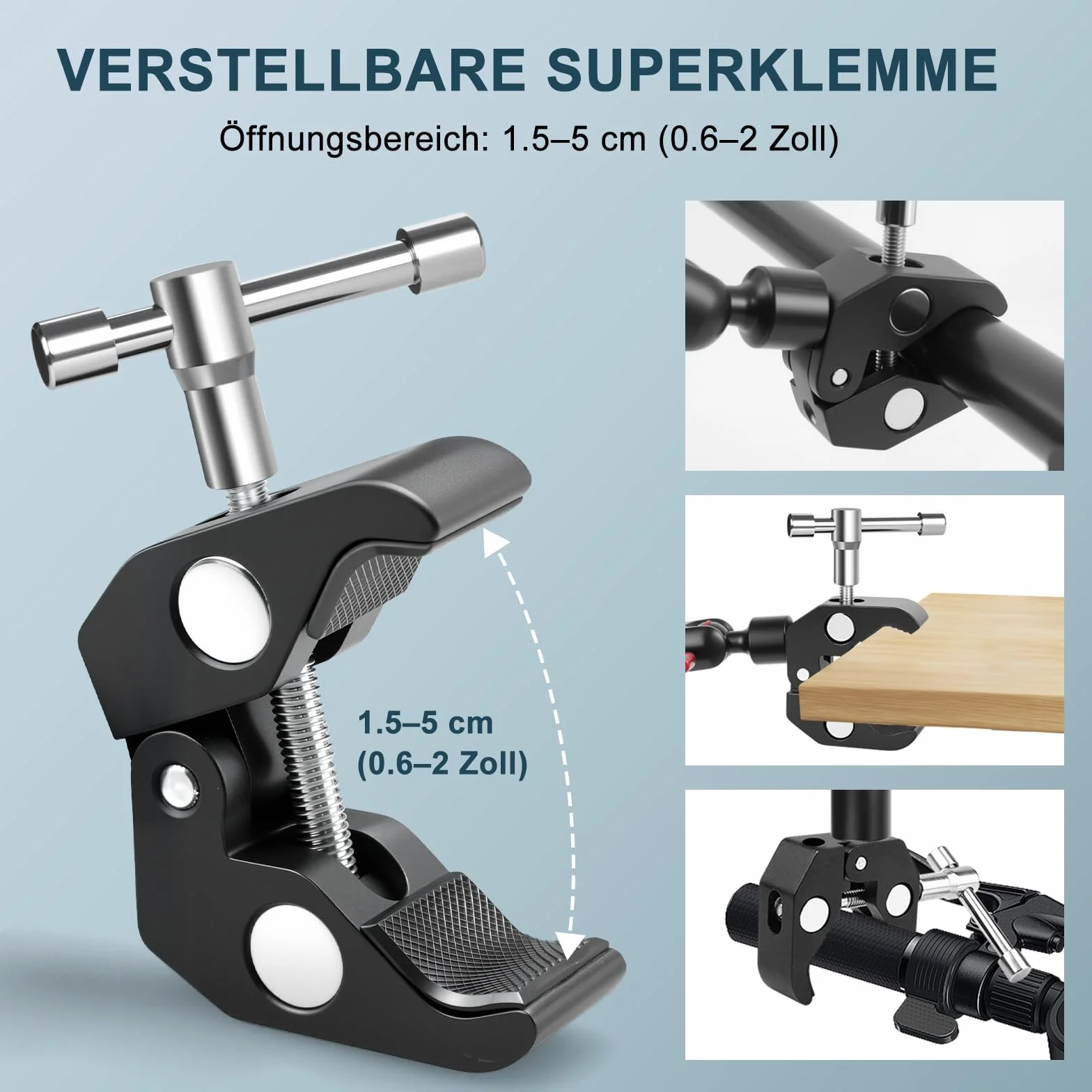 Magic Arm mit Super Clamp 23''/59 cm, ZAKVOP Webcam uchwyt z zaciskiem, elastyczny 360° Magic Arm Clamp z elastycznym ramieniem 1/4" 3/8", głowica kulowa, ramię kamery internetowej do aparatu, kamery