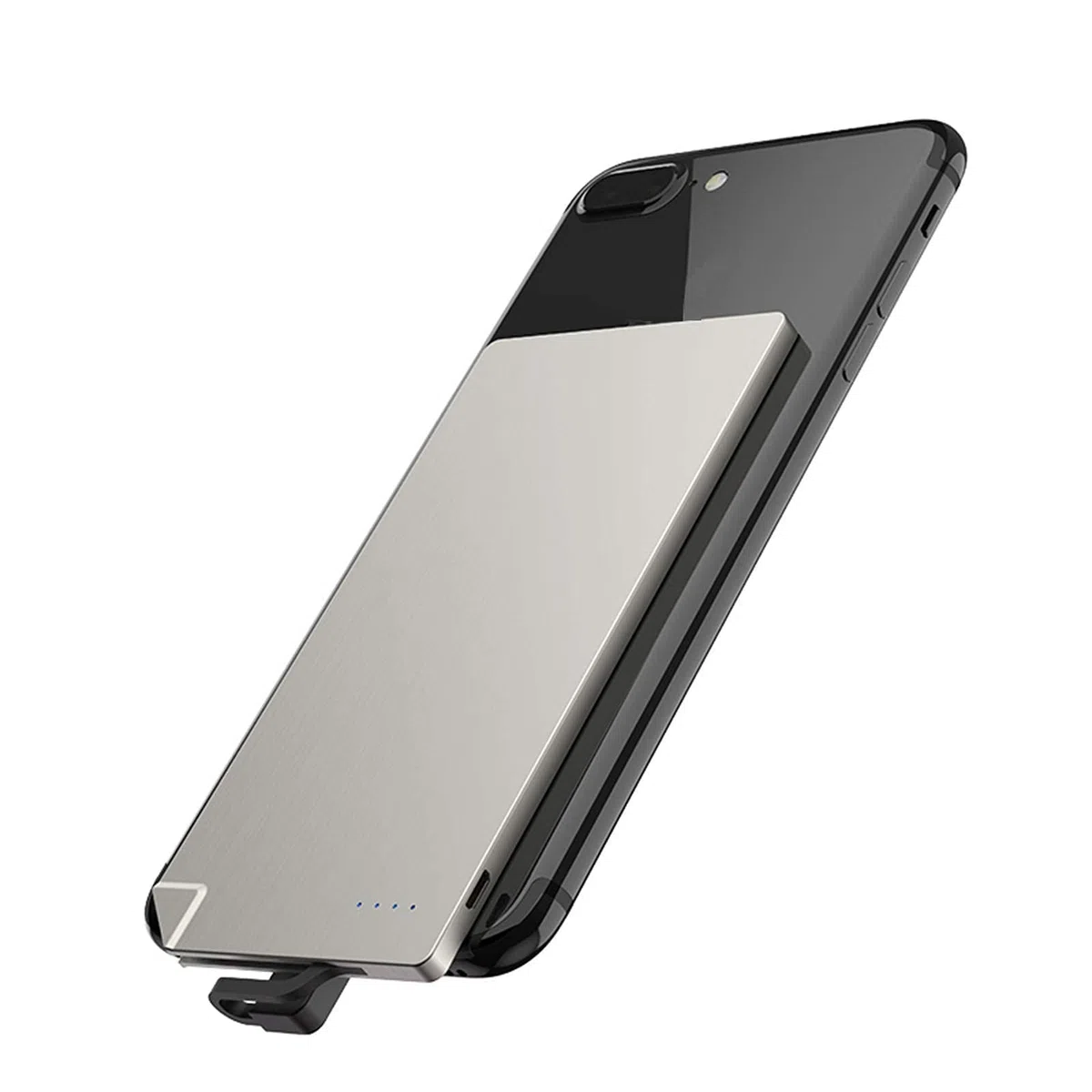 Powerbank Powerbank Ultracienka przenośna ładowarka do telefonu Wbudowany kabel Bateria zapasowa 2 wyjścia z 4 wskaźnikami LED do smartfonów, tabletów i urządzeń elektronicznych USB, srebrny, typ C