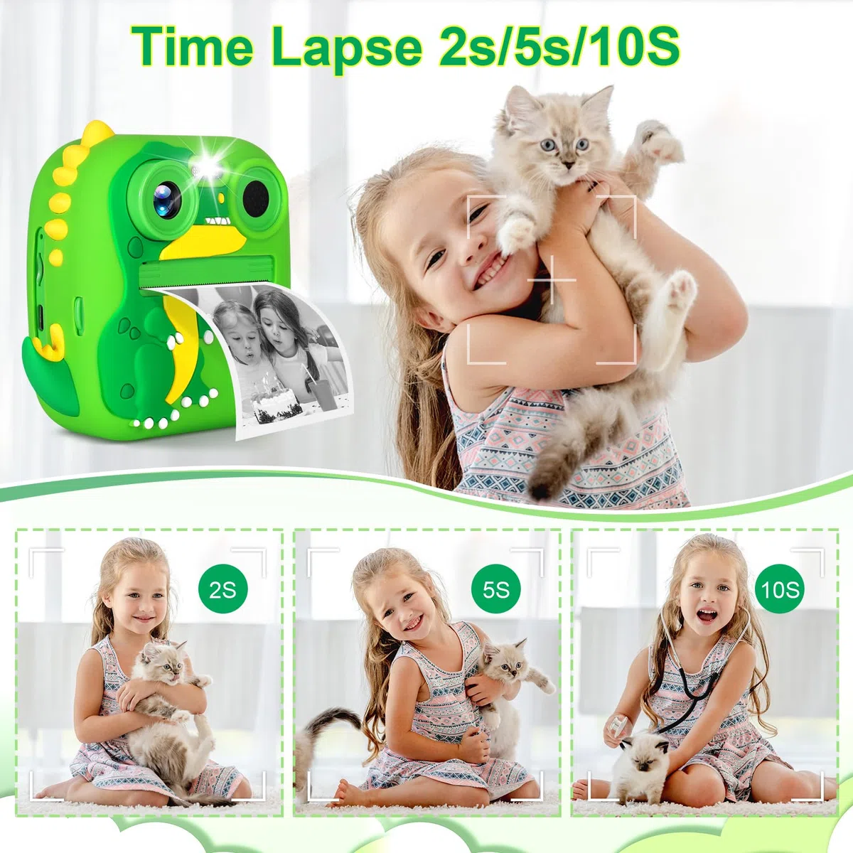 OKYUK Aparat Natychmiastowy dla Dzieci, 32GB, 2,4-calowy Ekran LCD, Podwójny Obiektyw HD 1080P i 12 MP, 5* Papier do Druku w Rolkach, Prezent Urodzinowy i Świąteczny dla Chłopców i Dziewcząt