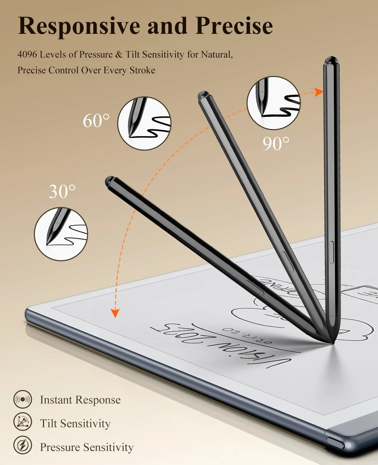 TiMOVO Magnetic EMR Stylus Pen compatible with Remarkable 2, 4096 Pressure Levels, No Charging, Digital Eraser, Palm Rejection, Tilt Support, 3 Replacement Tips, Black