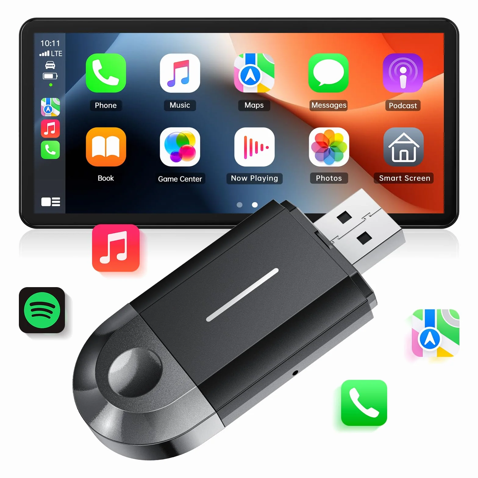 LAMTTO 2-w-1 bezprzewodowy adapter CarPlay, mały bezprzewodowy adapter Carplay i Android Auto z USB-C/A, Plug & Play, stabilne połączenie, działa bez opóźnień dla iOS 10+/Android 11+ i samochodów od