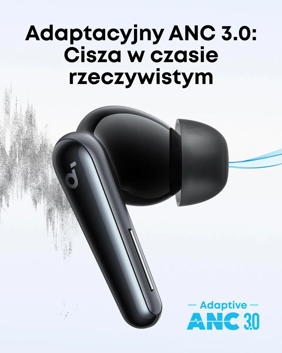 soundcore Liberty 5 Firmy Anker, Bezprzewodowe Słuchawki z Tłumieniem Hałasu, 2x Silniejsza Redukcja Głosu, Adaptacyjne Tłumienie Hałasu, Szybkie Ładowanie, Dolby Audio (Czarny)