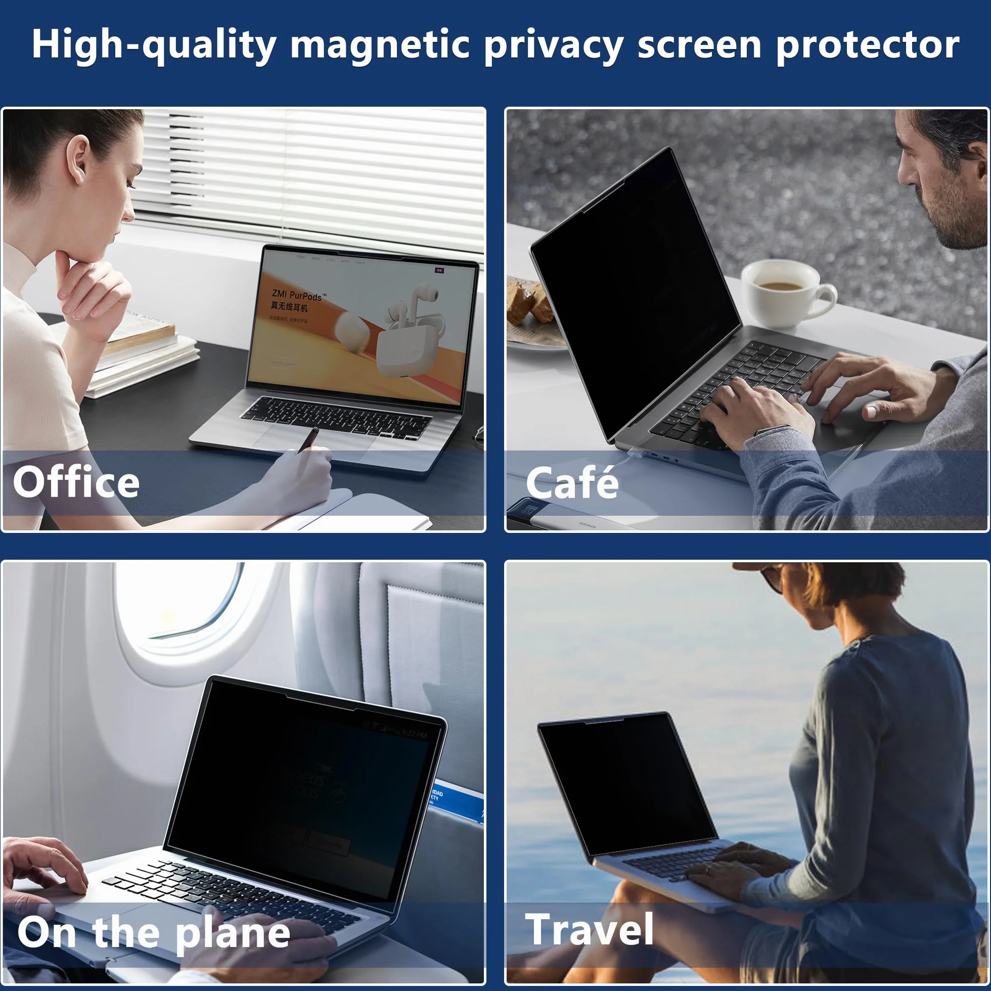 Magnetyczna ochrona laptopa 15,6" 16:9, ochrona przed wzrokiem, ochrona przed niebieskim światłem, antyoślepiająca, odporna na zarysowania, dwustronna, zdejmowana, ochrona ekranu laptopa (15,6