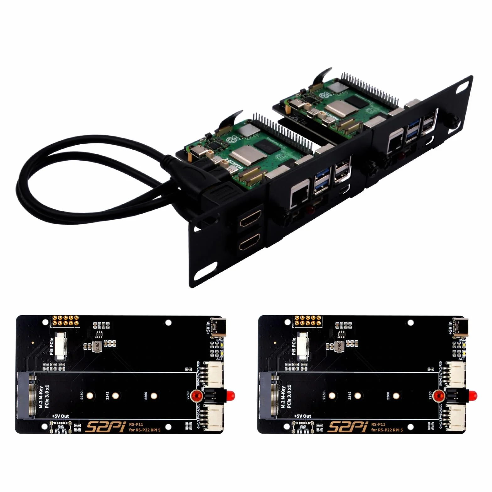 GeeekPi 10-calowy uchwyt 1U do Raspberry Pi 5, adapter PCIe M.2 NVMe SSD, kompatybilny z DeskPi RackMate T0/T1/T2/TT