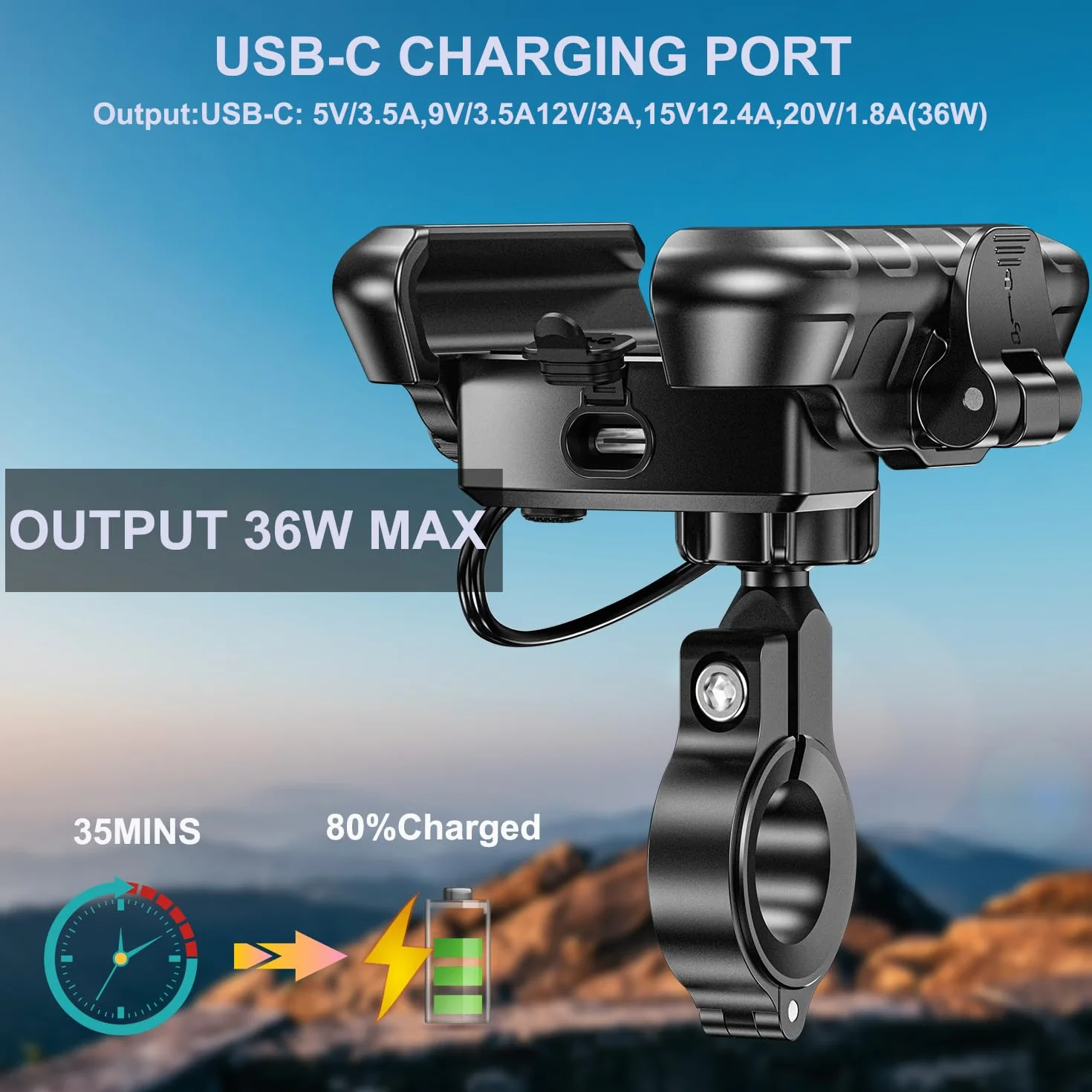 iMESTOU Aluminiowa ładowarka motocyklowa USB C szybkie ładowanie do telefonu, kompatybilna z grubością do 15 mm, pasuje do kierownicy 12-32 mm