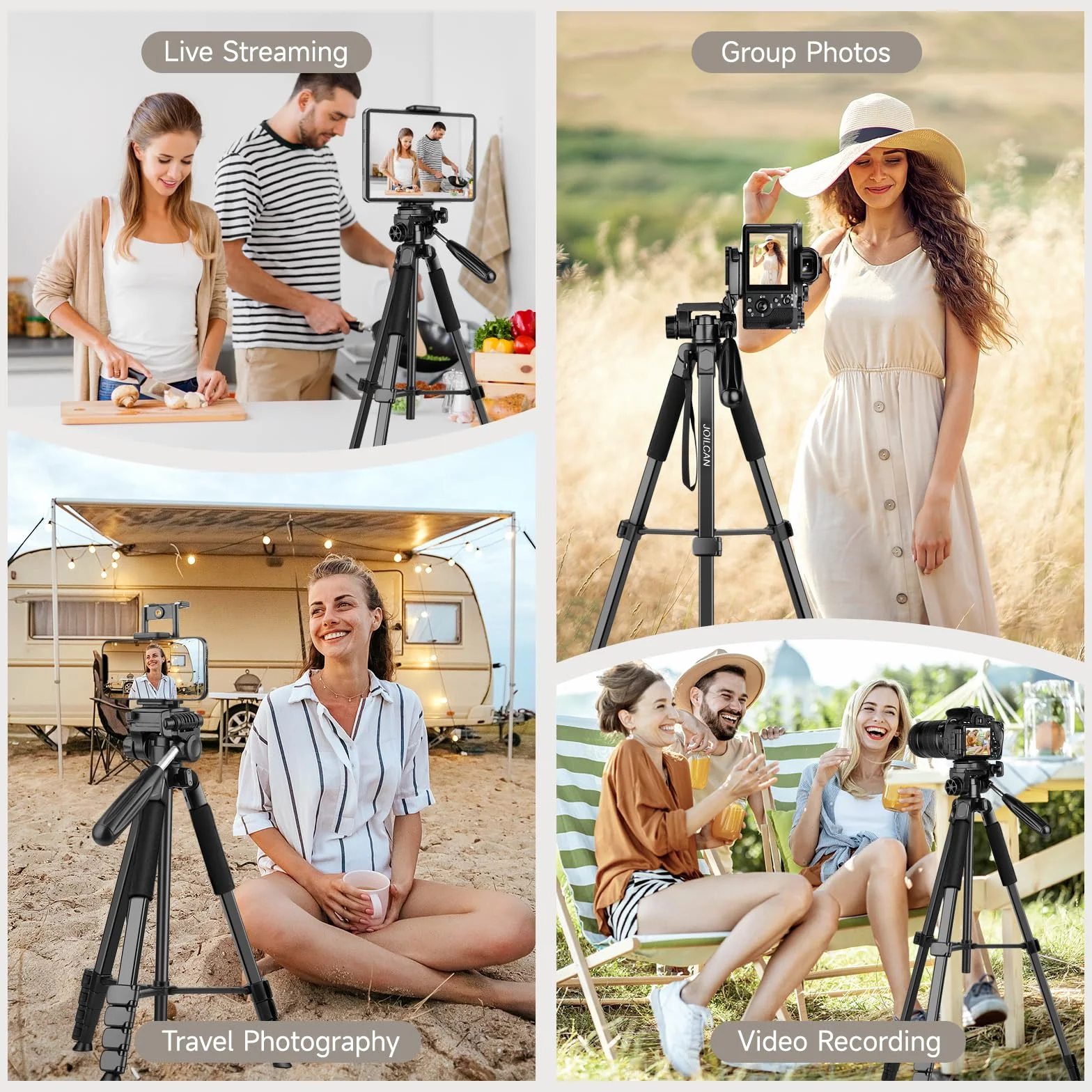 JOILCAN Statyw do iPada do telefonu, 68-calowy statyw do tabletu z odłączaną głowicą, lekki aluminiowy statyw podróżny do iPada Pro, kamery internetowej, lustrzanki cyfrowej z uchwytem na telefon i