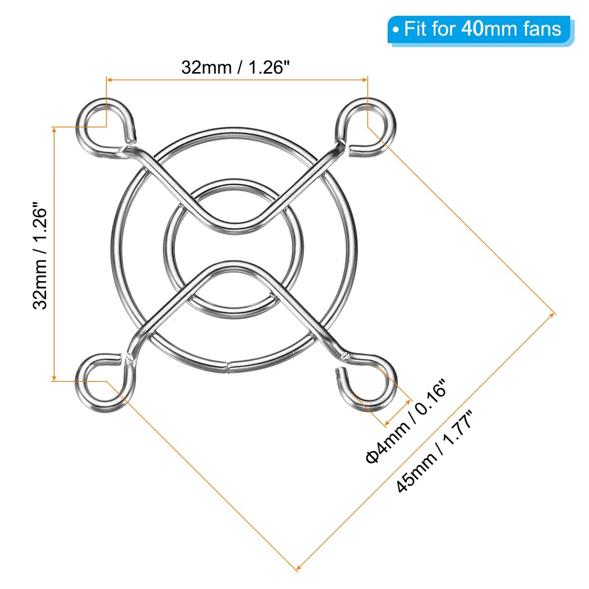 PATIKIL Grill na palec wentylatora 40 mm, 4-pak ze stali nierdzewnej 304, osłona ochronna na wentylatory 40 x 40 mm, do sprzętu komputerowego, DIY, srebrny