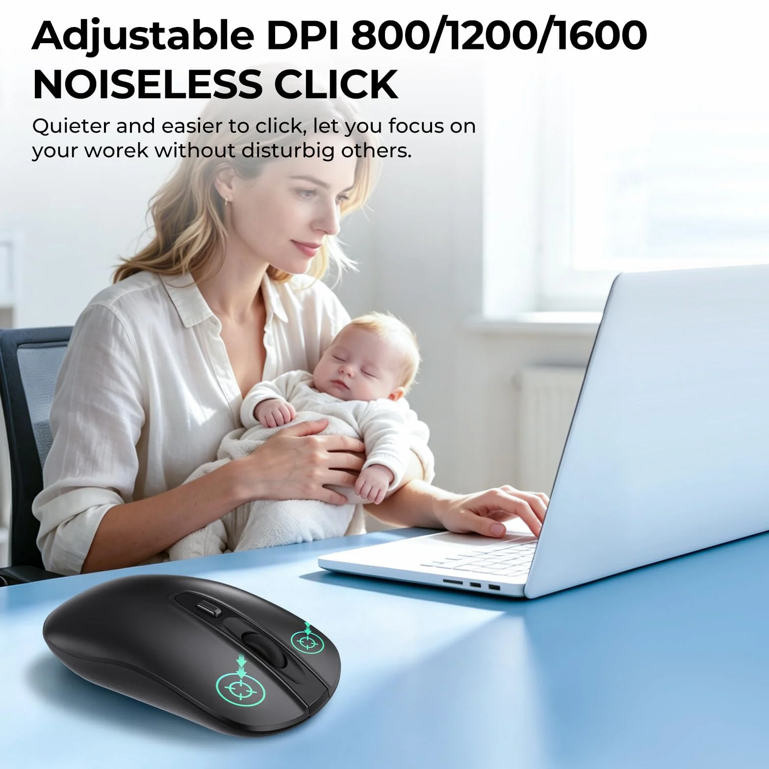 Mysz bezprzewodowa cimetech, cicha mysz bezprzewodowa 2,4 GHz, ergonomiczna, z nanoodbiornikiem USB, 800/1200/1600 DPI, mysz optyczna do laptopa/Windows/Mabook/Linux (Slim-2.4G)