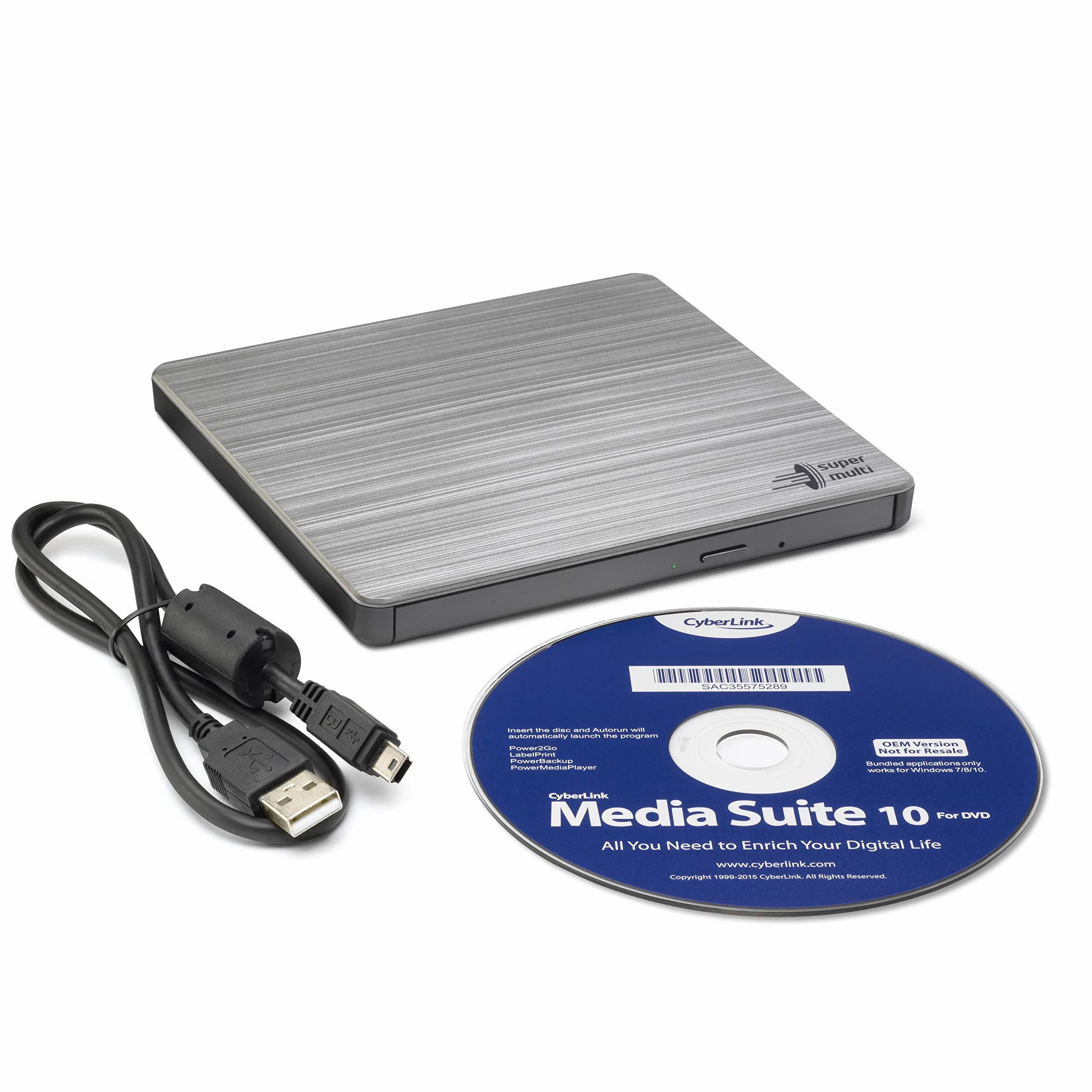 Hitachi-LG GP60 External DVD Drive Slim Portable Burner Writer Player USB 2.0 8x Speed Silver