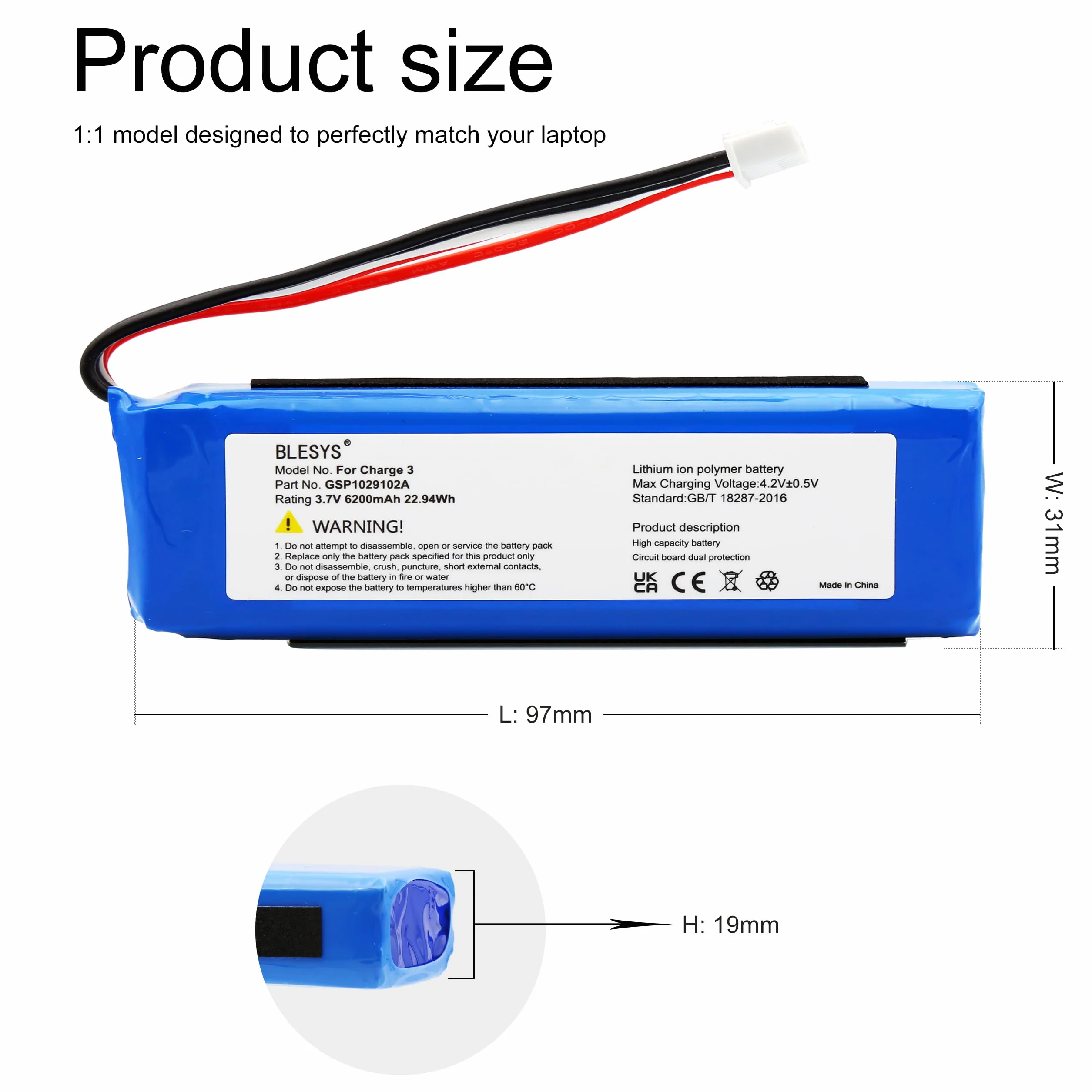 Bateria 3,7V 6200mAh do JBL Charge 3 (wersja 2016) Litowo-polimerowy