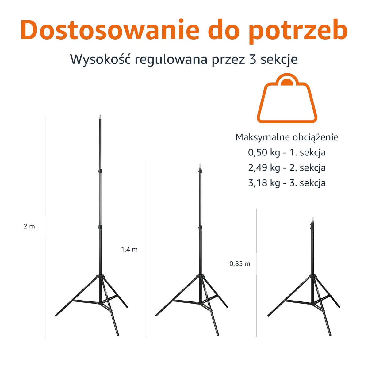 Amazon Basics Lekki, aluminiowy statyw do aparatu z pokrowcem, 2 sztuki, 85-204 cm, 821 g, czarny