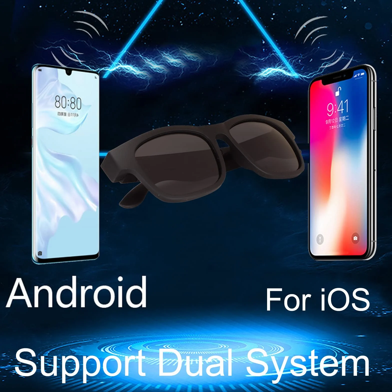 Inteligentne Okulary Audio, Bezprzewodowe Okulary Przeciwsłoneczne Bluetooth z Otwartym Uchem ze Słuchawkami, Spolaryzowane Okulary Przeciwsłoneczne z Redukcją Szumów na świeżym(czarny)