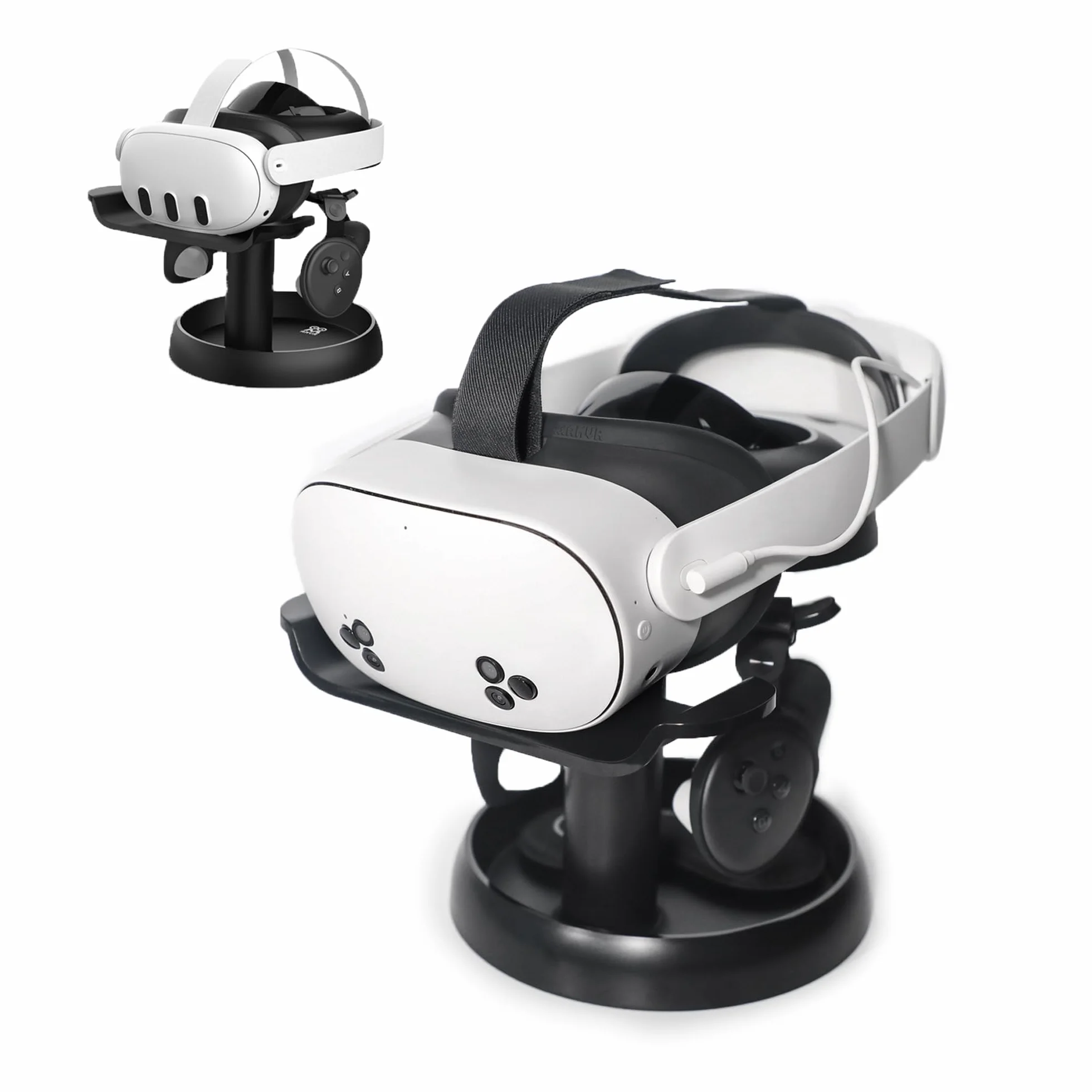 Stojak AMVR Kompatybilny z Meta Quest 3/2, Pico 4, Vision Pro, PSVR 2 - Uniwersalna Stacja Dokująca do Przechowywania Słuchawek VR, Stabilna Okrągła Podstawa