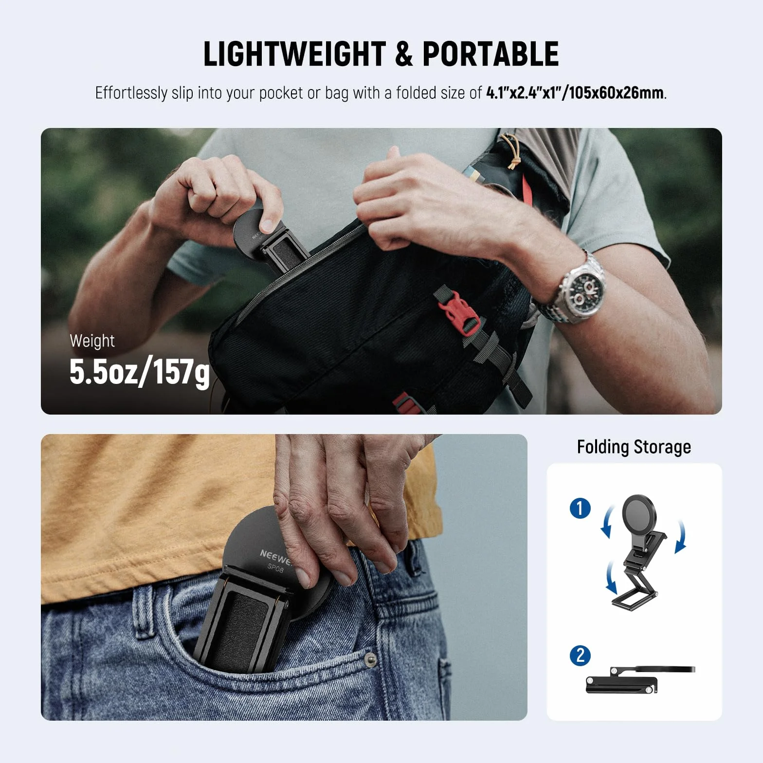 Neewer Uchwyt na kamerę ciągłą do monitora stacjonarnego, magnetyczny potrójnie składany uchwyt na kamerę biurkową z podstawą typu Arca, kompatybilny z MagSafe iMac Desktop Mac, laptopem Samsung, SP08
