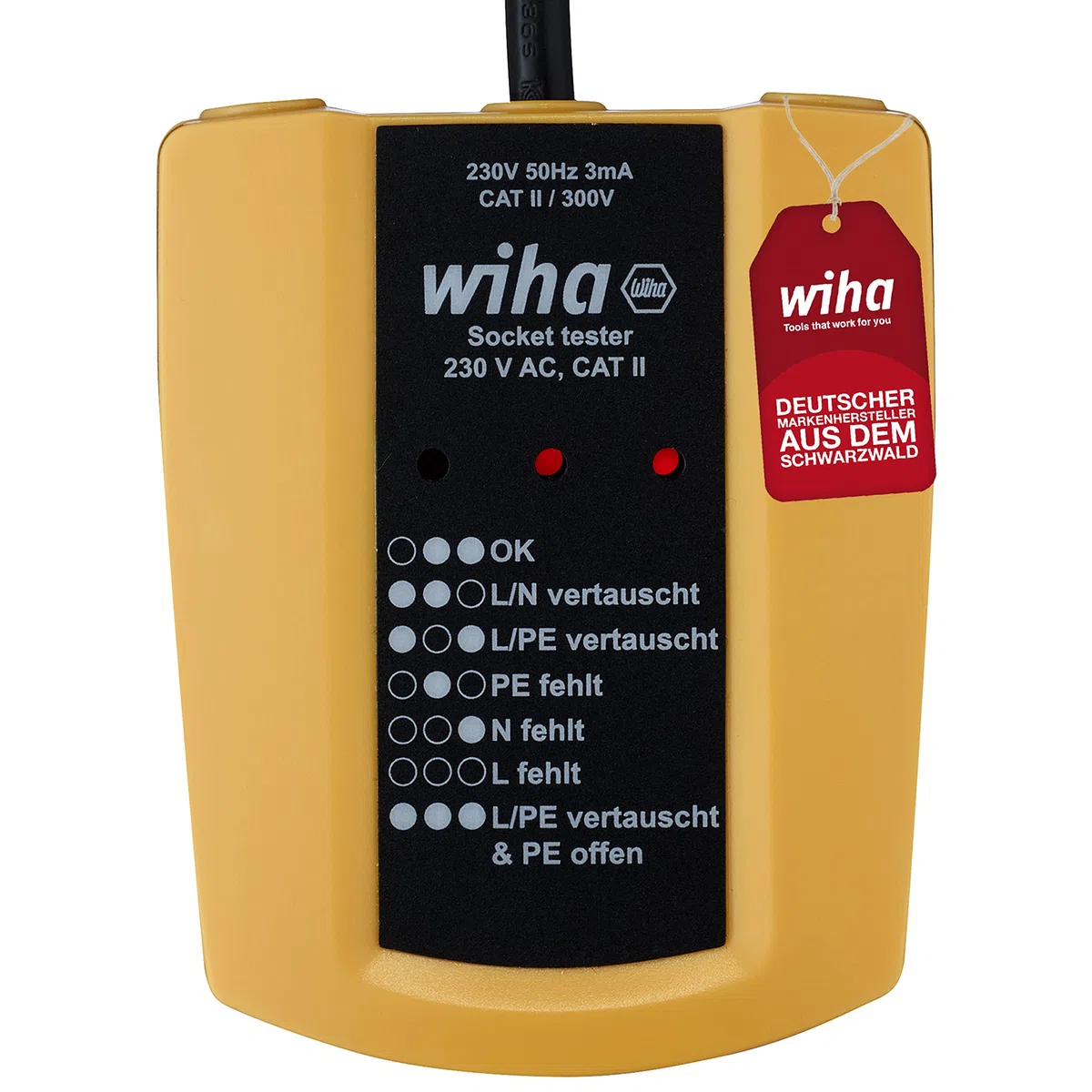 Tester gniazd Wiha 230 V AC CAT II (SB 255‑61) z 2 bateriami AAA