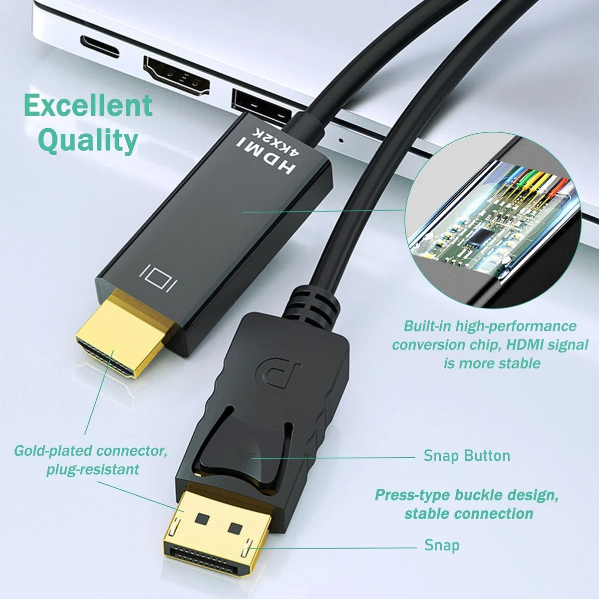 Adapter kabla 4K DisplayPort na HDMI 150 cm, Ankky High Speed (1440P 60 Hz, 1080P 120 Hz) Jednokierunkowy kabel DP do HDMI kompatybilny z Dell, HP, Insignia, Samsung i innymi markami