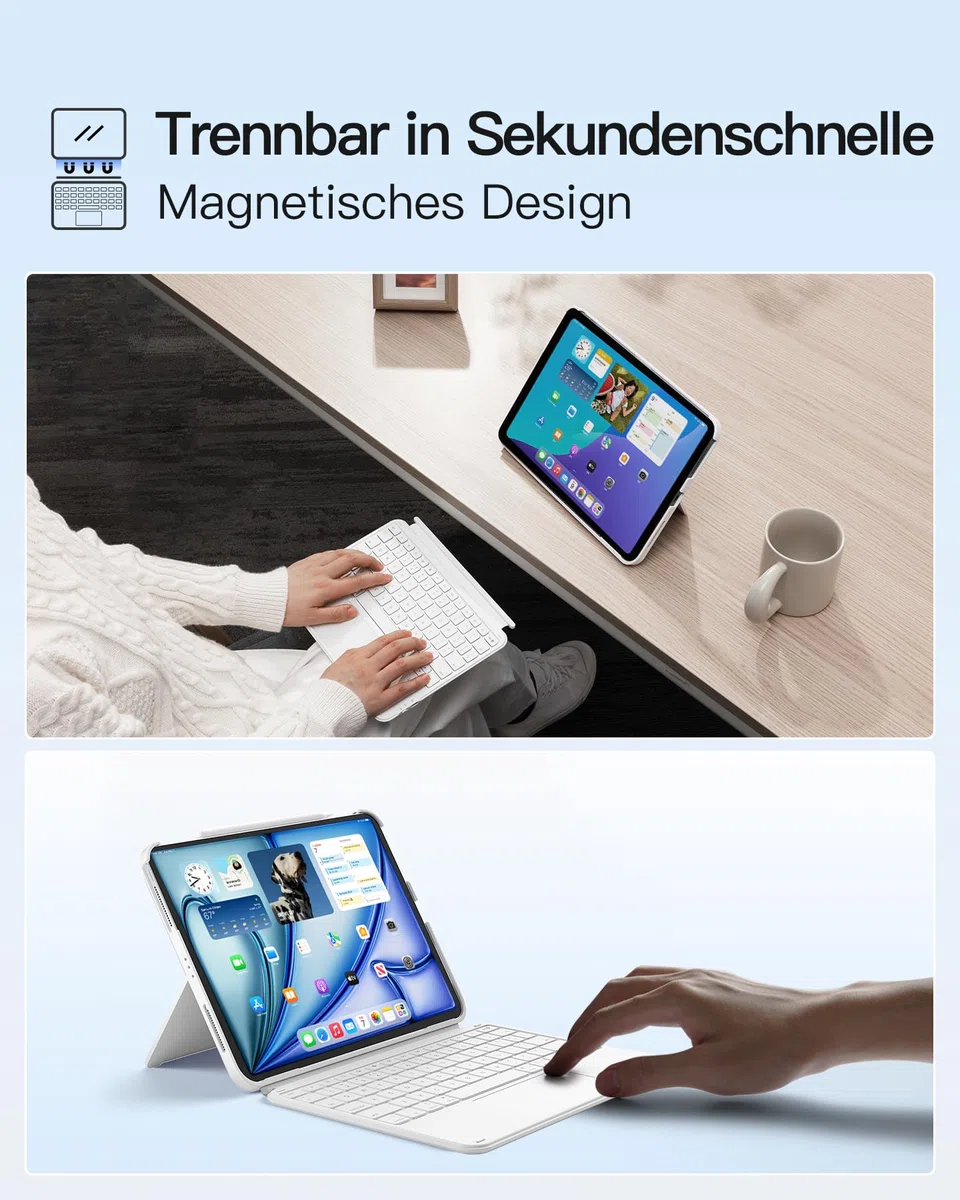 Inateck Etui z klawiaturą, ultralekka klawiatura do iPada 10 generacji, iPad Air 6 11" 2024, iPad Air 5/4 10,9", iPad Pro 11 4/3/2/1 generacji, zdejmowane, z touchpadem, QWERTZ, KB04122
