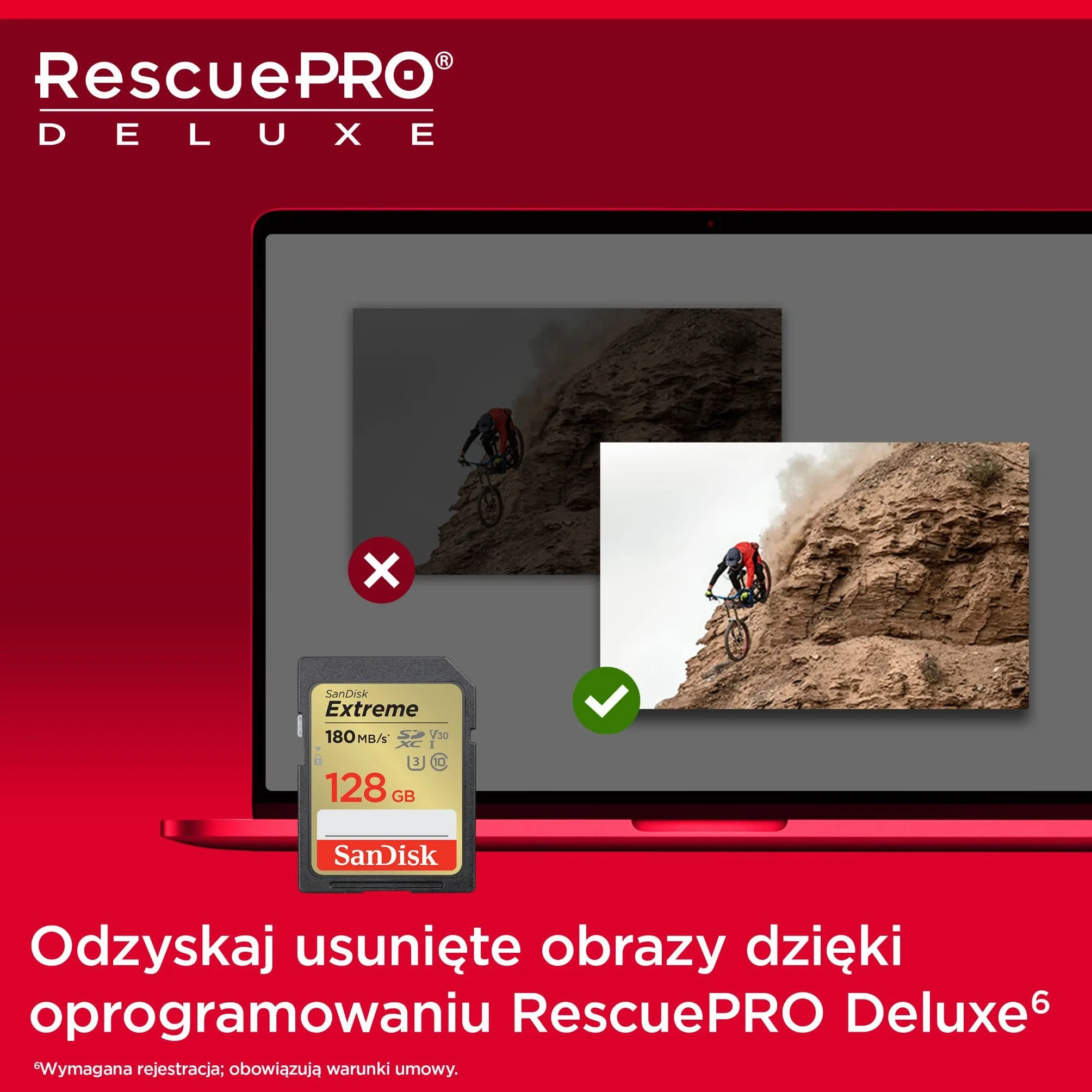SanDisk 128GB Extreme SDXC Karta, UHS-I, 4K UHD, do 180 MB/s, RescuePro Deluxe, Odporna na wstrząsy, temperaturę, wodę i promieniowanie rentgenowskie, SanDisk QuickFlow-Technology) Class 10, U3, V30
